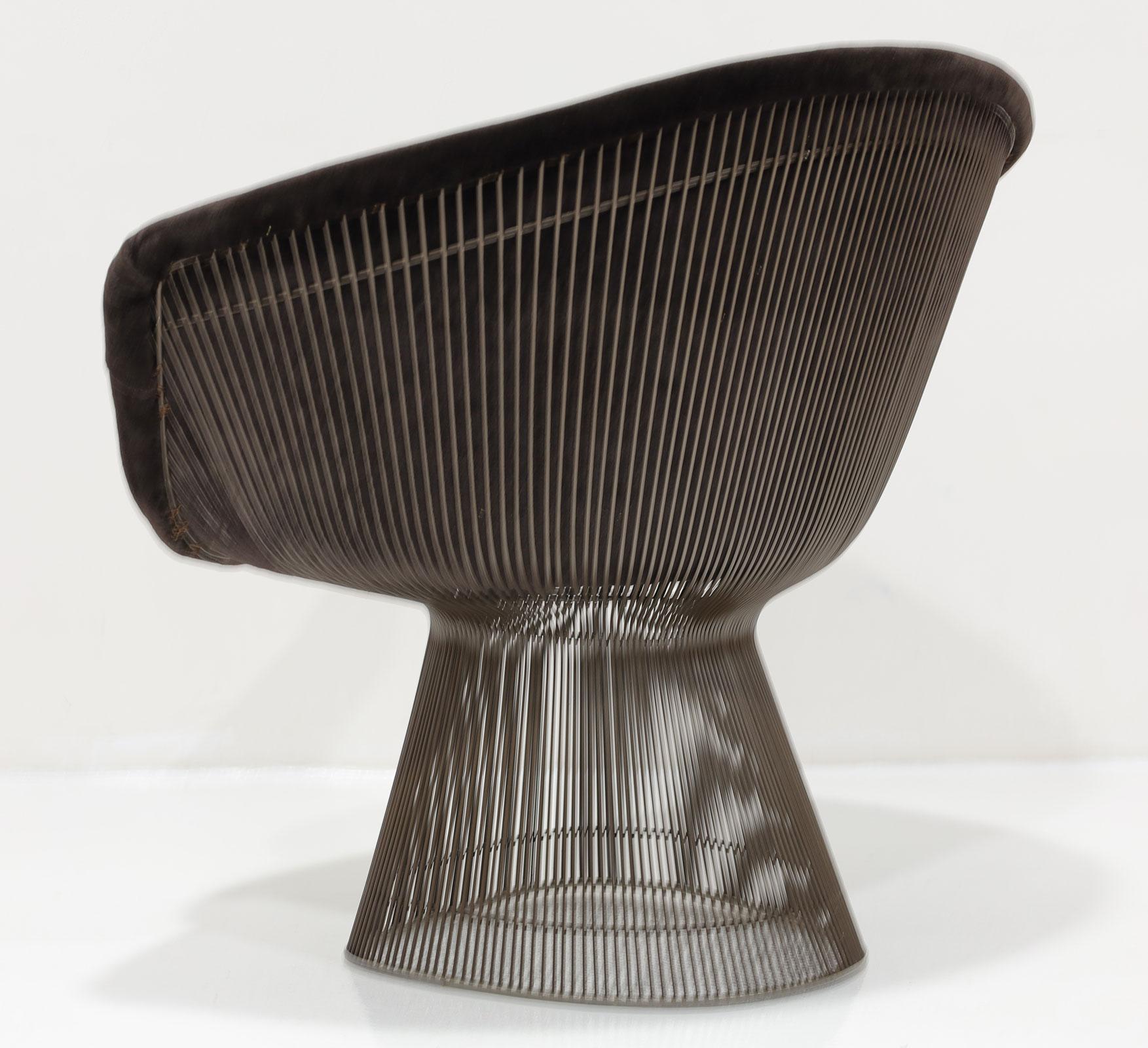 American Warren Platner for Knoll Bronze Frame Lounge Chair in Holly Hunt Mohair For Sale