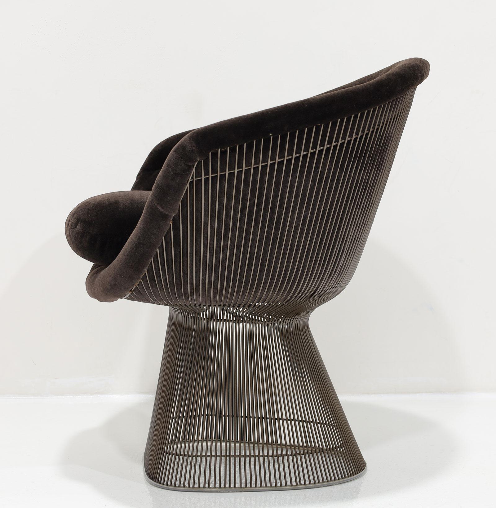 Warren Platner for Knoll Bronze Frame Lounge Chair in Holly Hunt Mohair In Good Condition For Sale In Dallas, TX