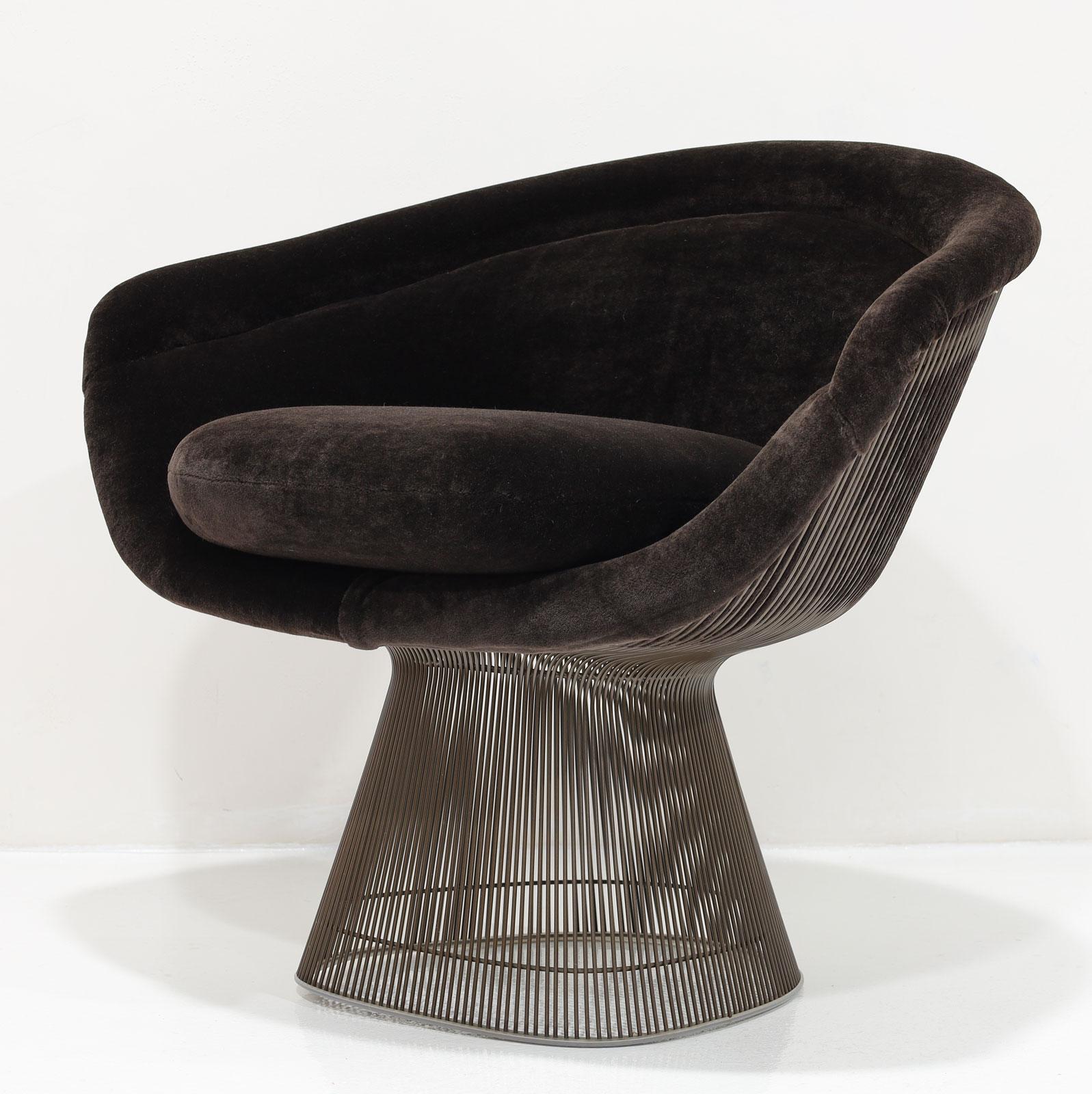 20th Century Warren Platner for Knoll Bronze Frame Lounge Chair in Holly Hunt Mohair For Sale