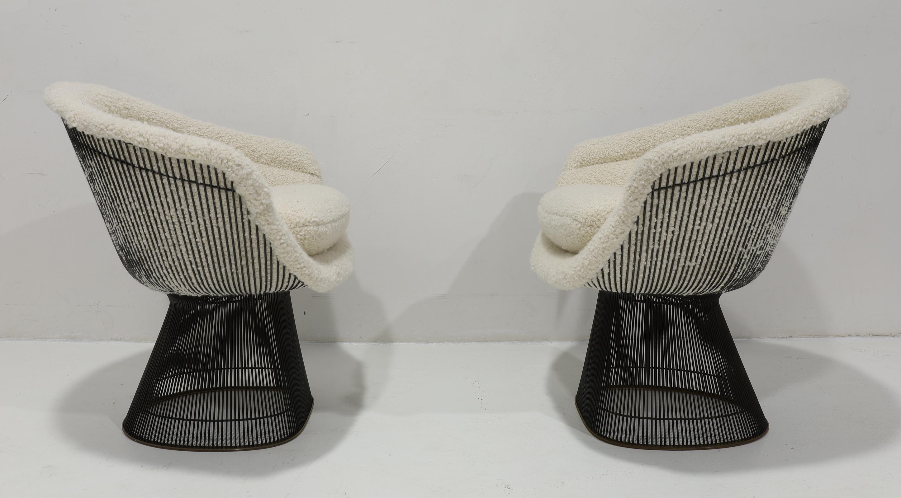 Warren Platner for Knoll Bronze Frame Lounge Chairs in Holly Hunt Teddy en vente 1