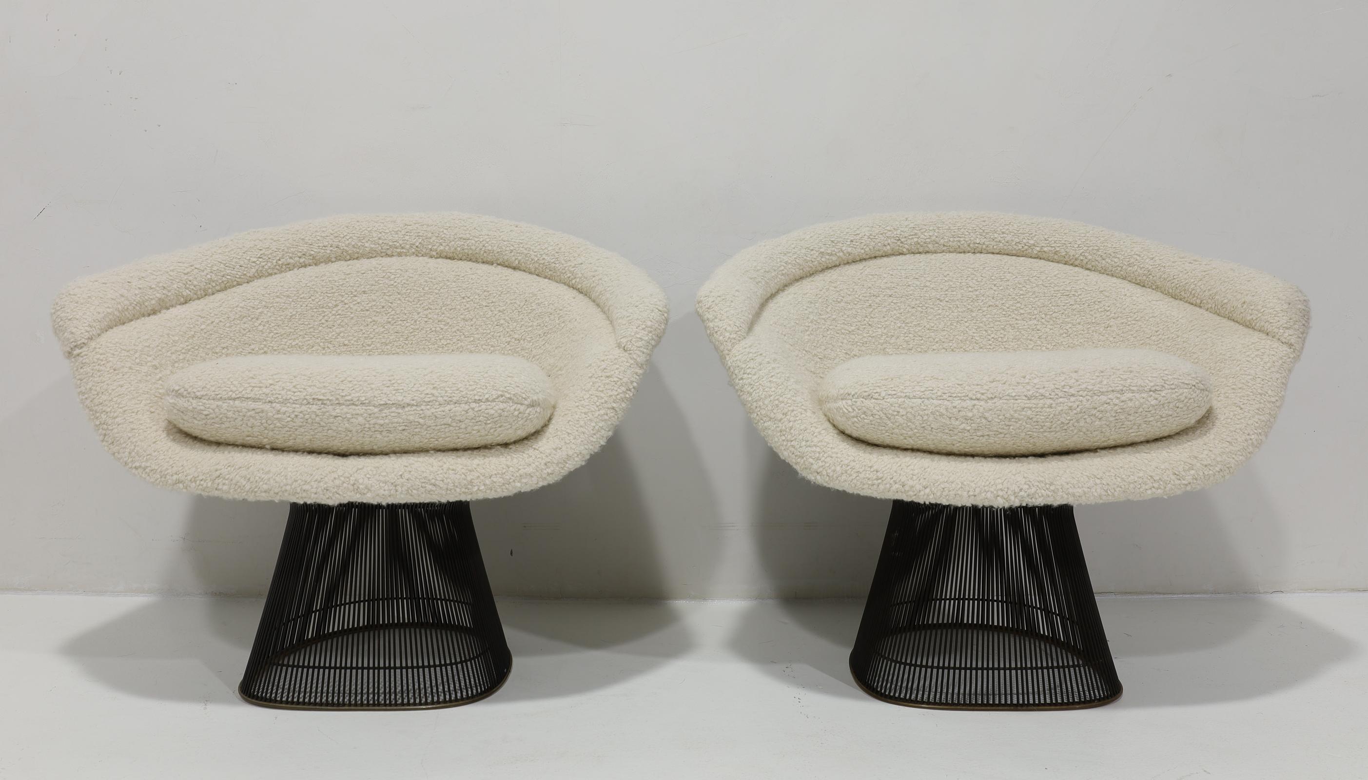 Warren Platner for Knoll Bronze Frame Lounge Chairs in Holly Hunt Teddy en vente 2