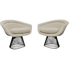 Warren Platner for Knoll Bronze Frame Lounge Chairs in Holly Hunt Teddy
