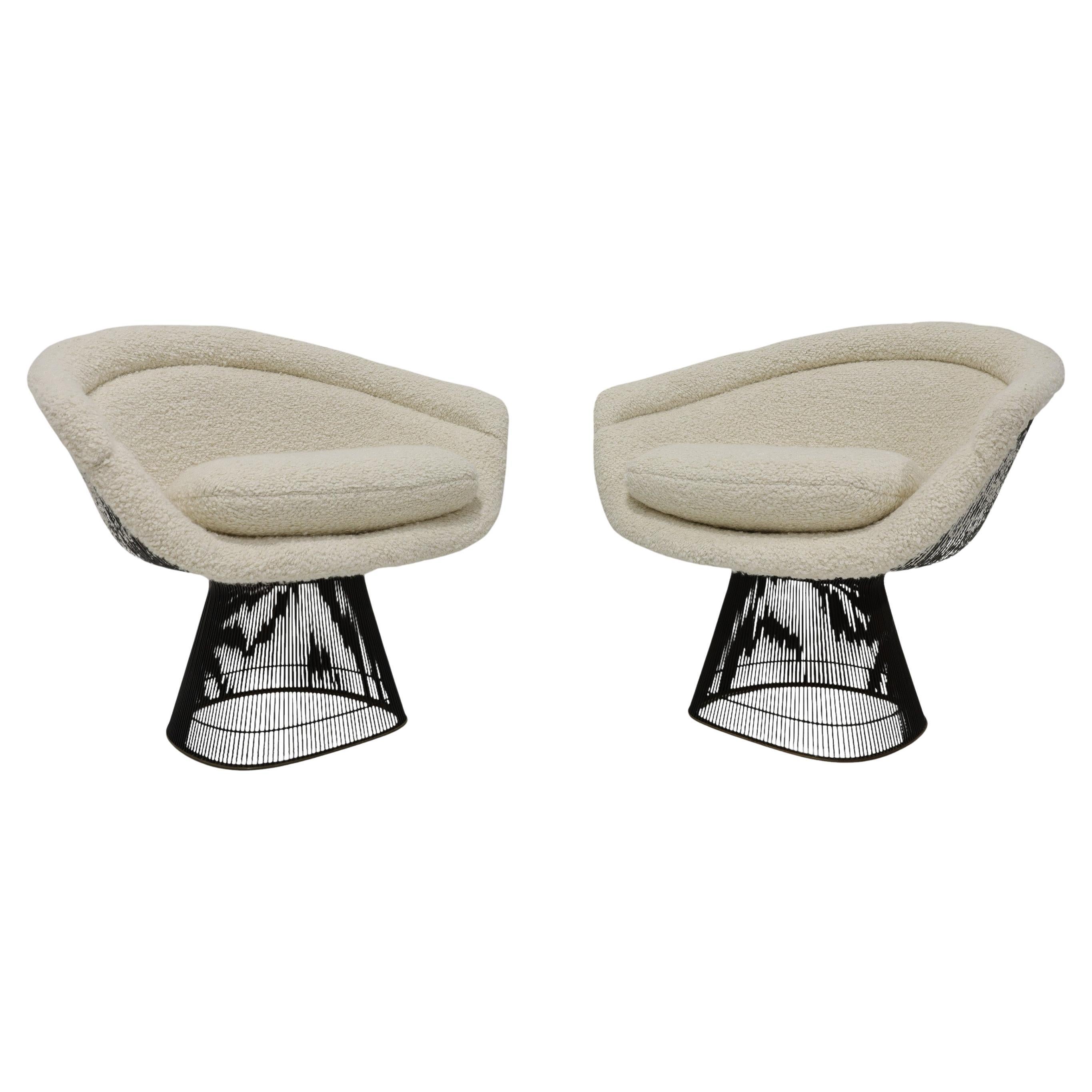 Warren Platner for Knoll Bronze Frame Lounge Chairs in Holly Hunt Teddy en vente