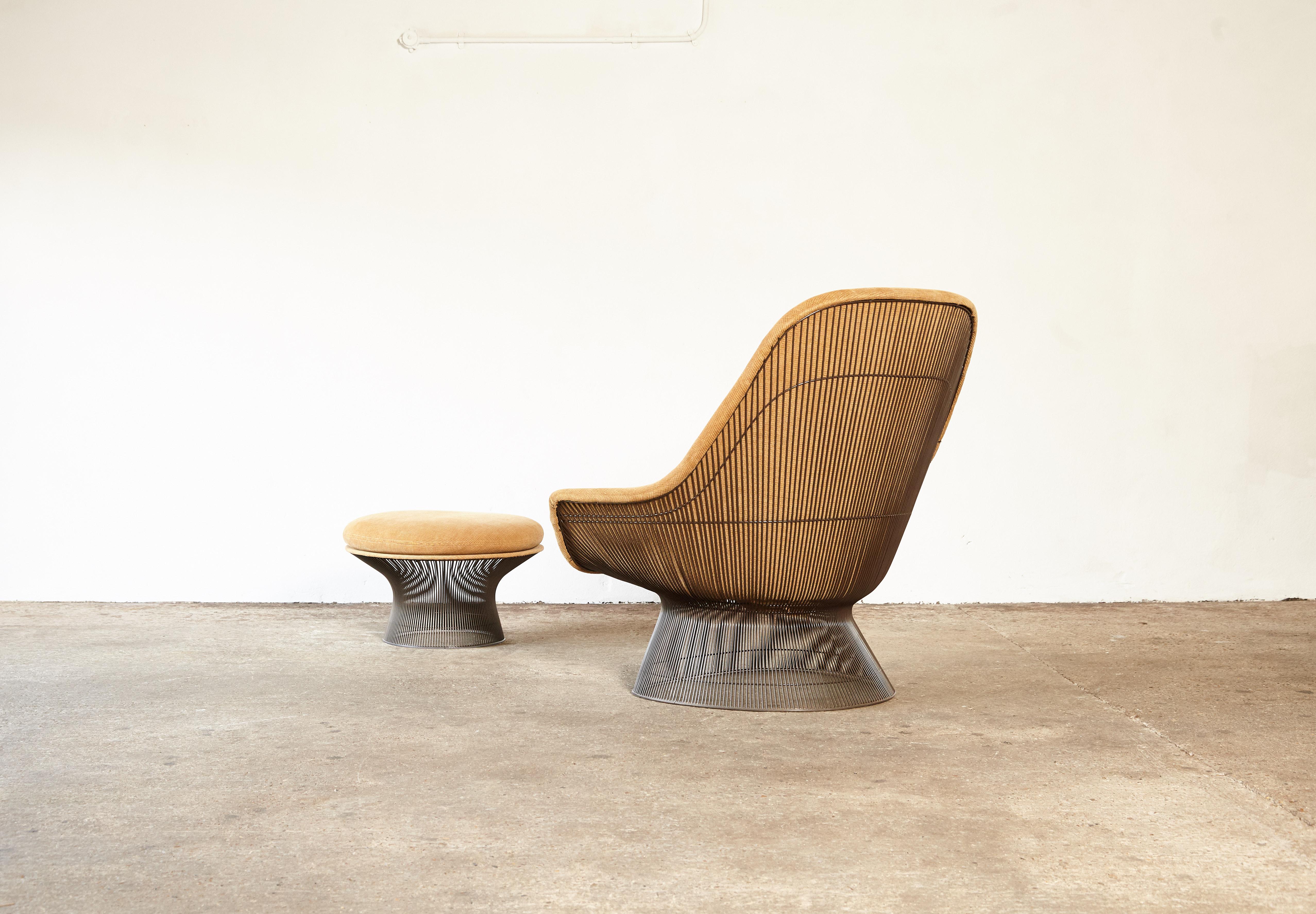Mid-Century Modern Warren Platner for Knoll Bronze Lounge Chair and Ottoman, USA, 1960s/70s