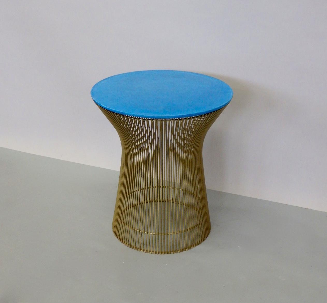 Mid-Century Modern Knoll Custom Gold Finished Wire Base with Blue Cement Top Table For Sale