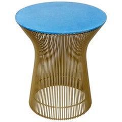 Warren Platner for Knoll Custom Gold Finished Wire Base with blue Cement Top
