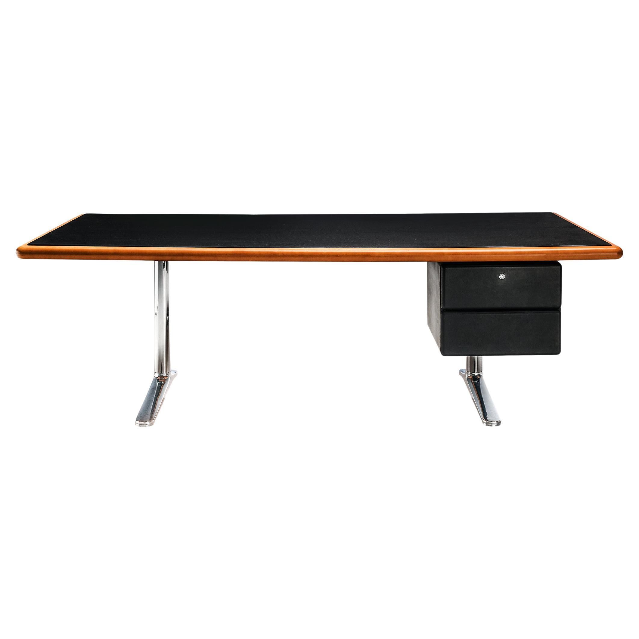 Bureau Warren Platner pour Knoll en cerisier et cuir noir en vente