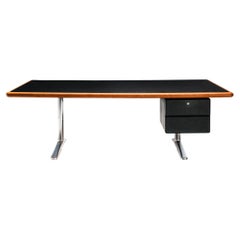 Warren Platner for Knoll Desk in Cherry Wood and Black Leather