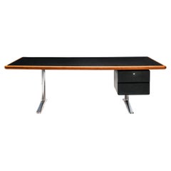 Warren Platner for Knoll Writing Desk in Cherry and Black Leather