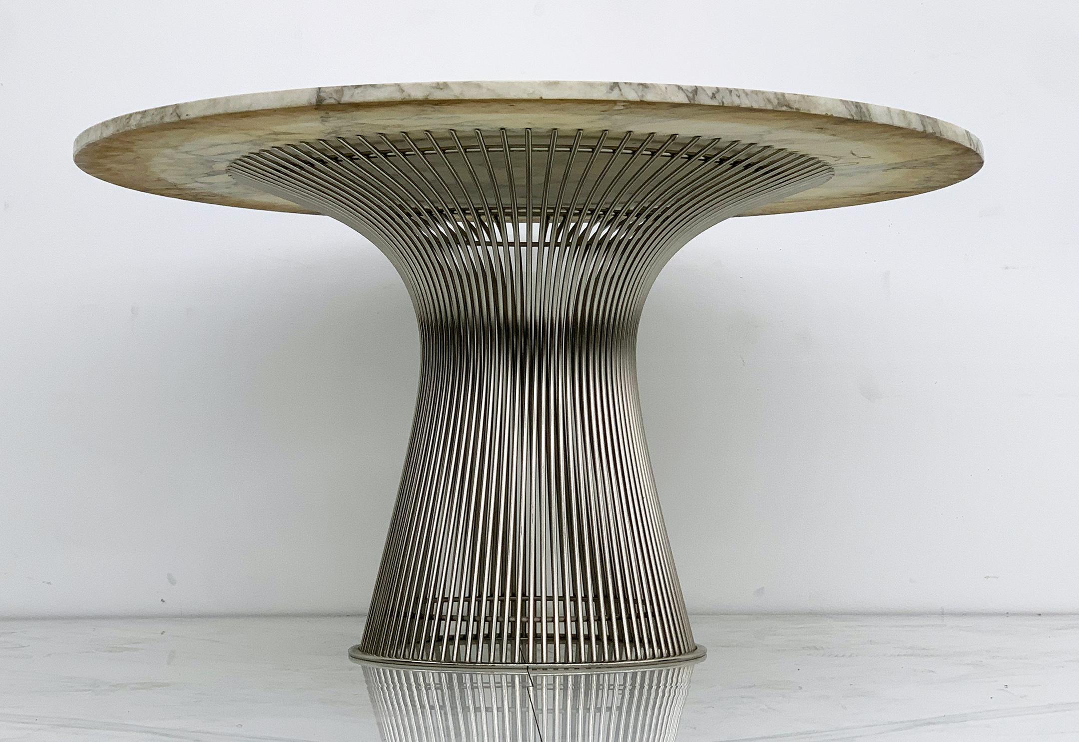 Nickel Warren Platner for Knoll Dining Table with Arabescato Marble Top