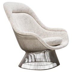 Fauteuil Warren Platner pour Knoll en chenille blanche 