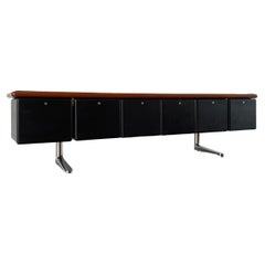 Warren Platner pour Knoll Executive Crédence en cuir et cerisier