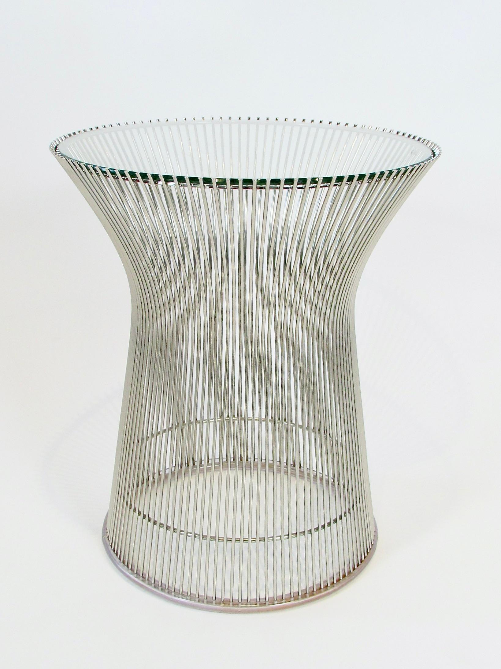 American Warren Platner for Knoll glass top on nickel base side table For Sale