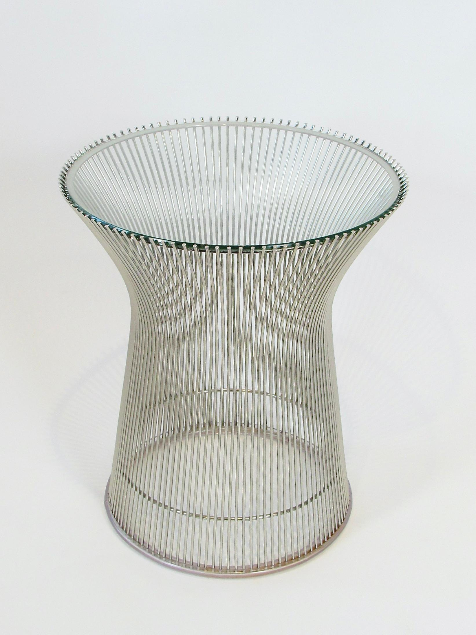 20th Century Warren Platner for Knoll glass top on nickel base side table For Sale