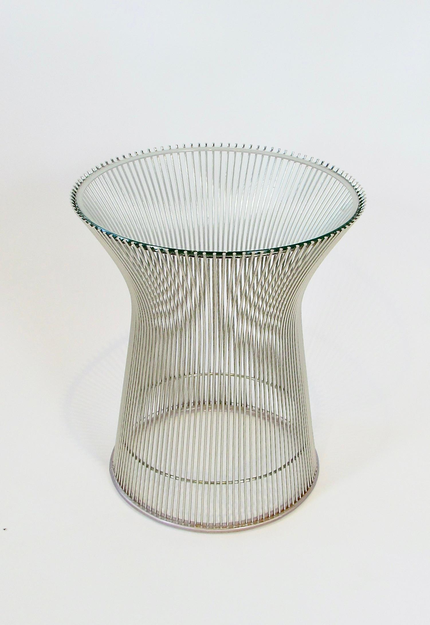 Glass Warren Platner for Knoll glass top on nickel base side table For Sale
