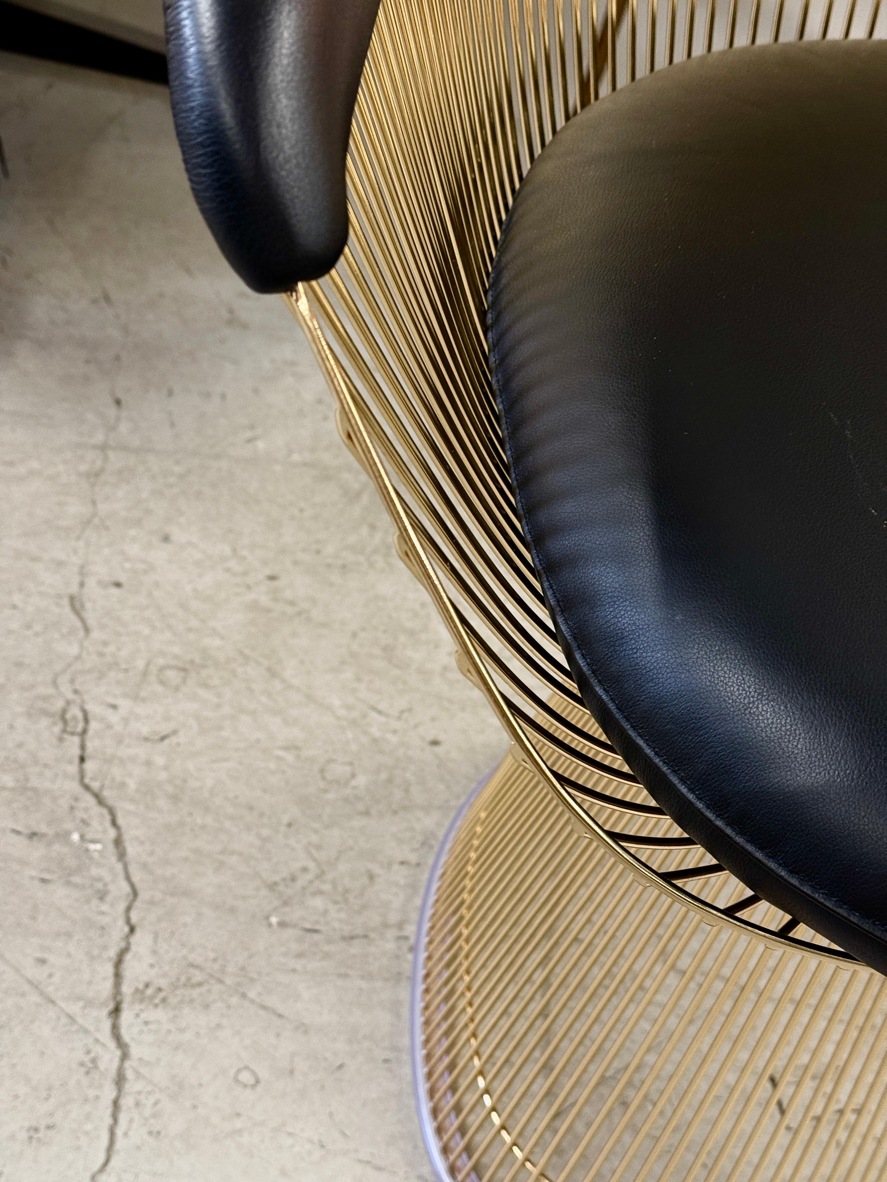 Warren Platner for Knoll Gold Plated Armchair with Andes Black Leather For Sale 4