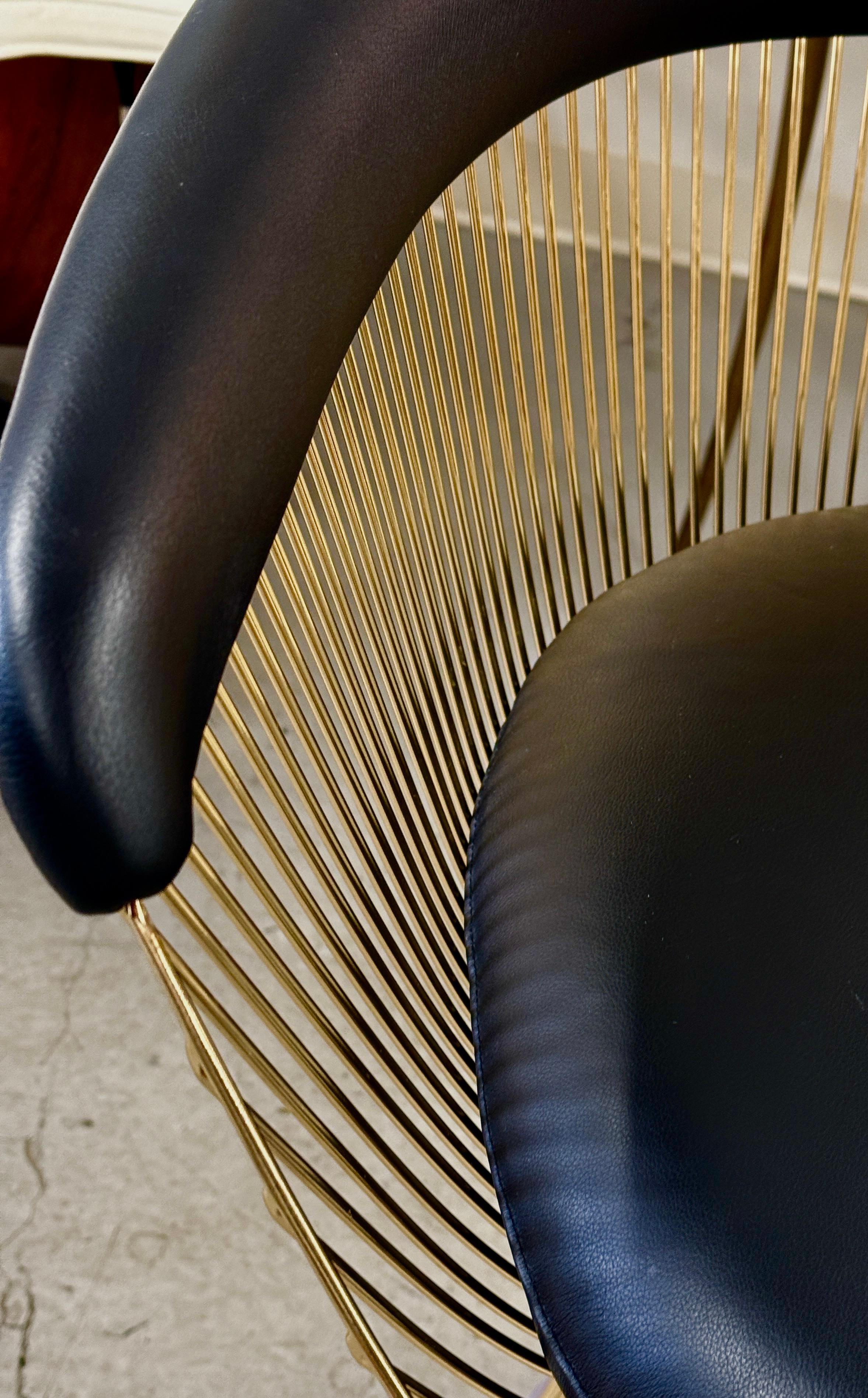 Warren Platner for Knoll Gold Plated Armchair with Andes Black Leather For Sale 5