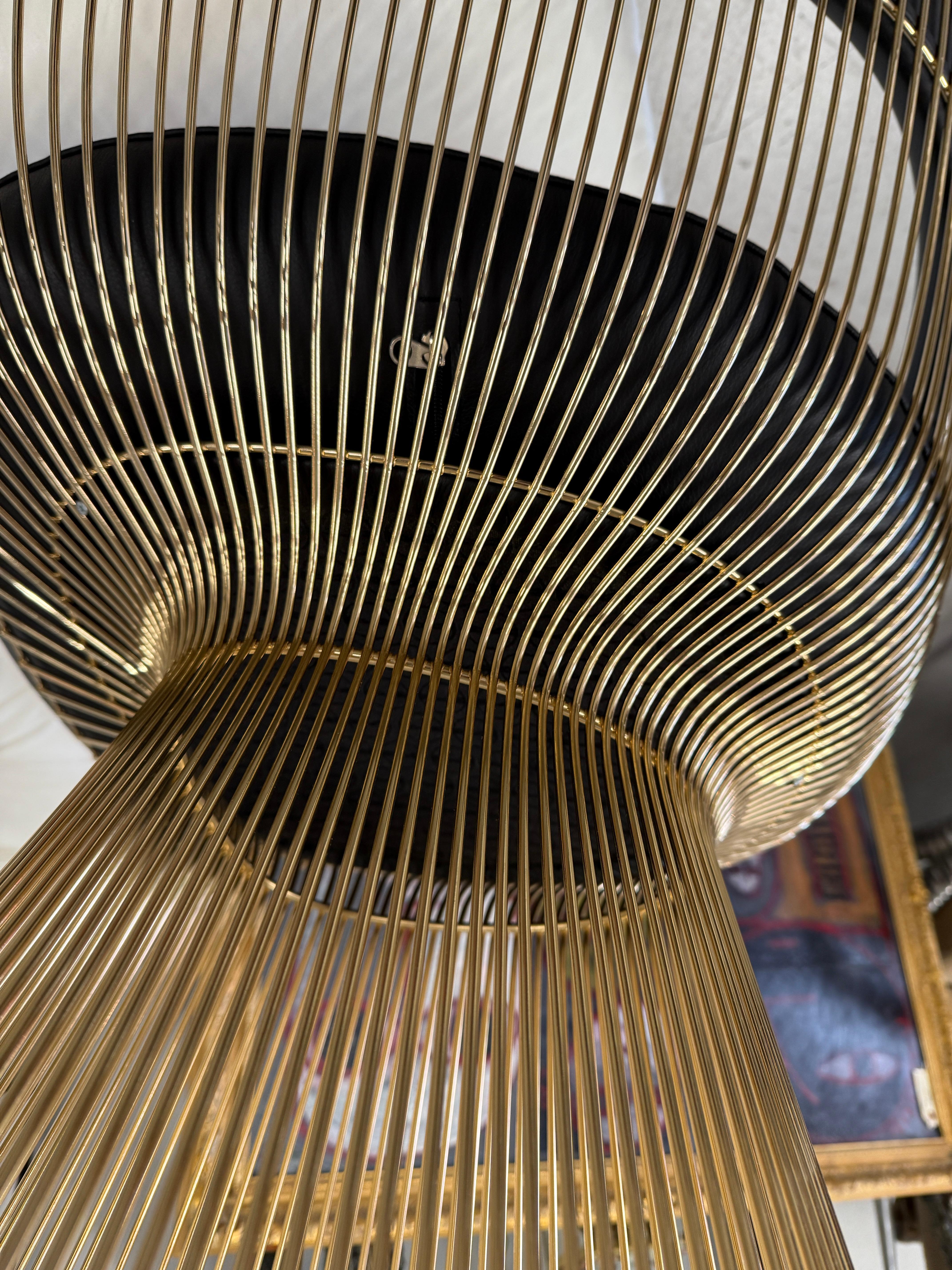 Warren Platner for Knoll Gold Plated Armchair with Andes Black Leather For Sale 7