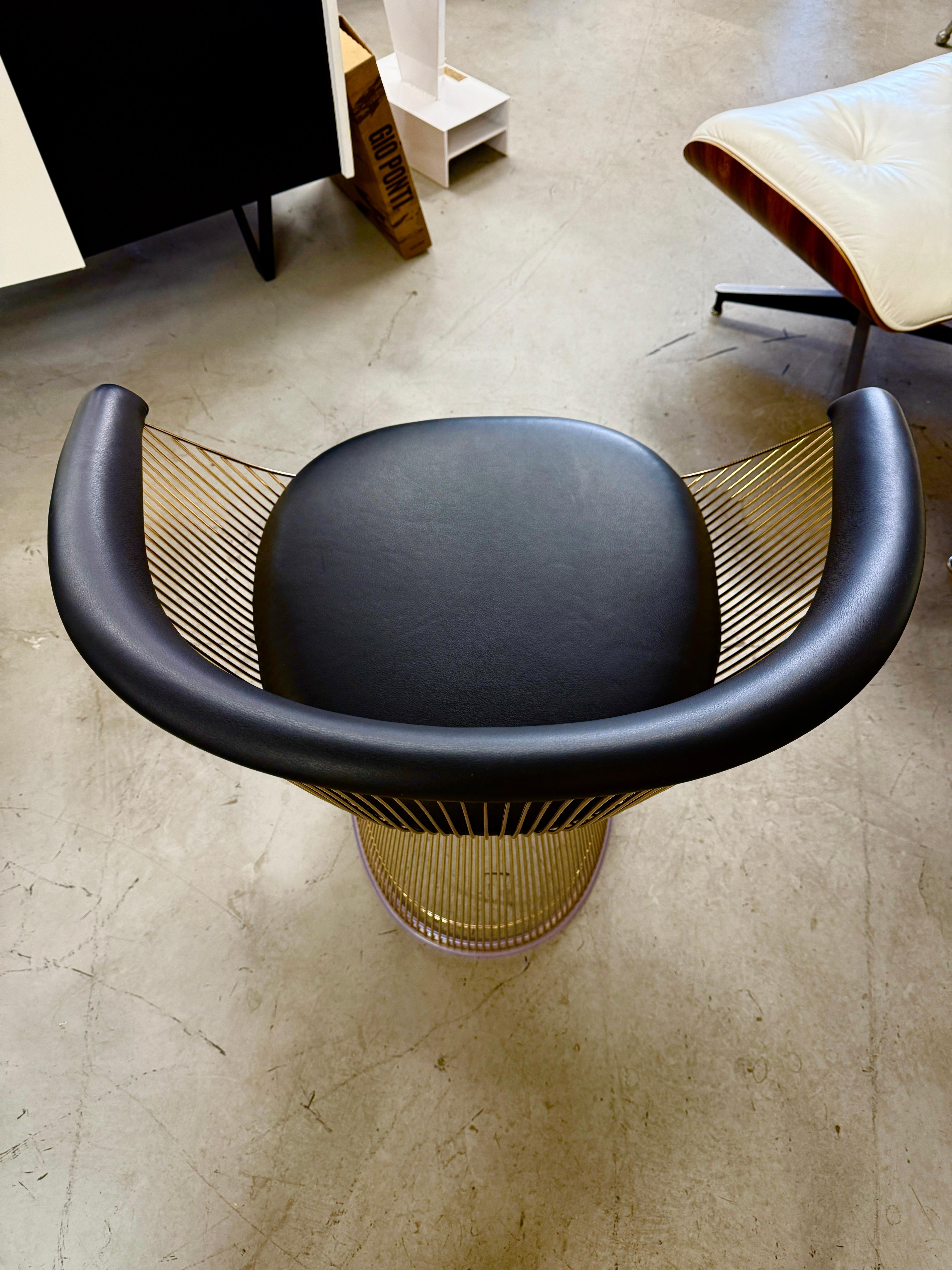 Warren Platner for Knoll Gold Plated Armchair with Andes Black Leather For Sale 8