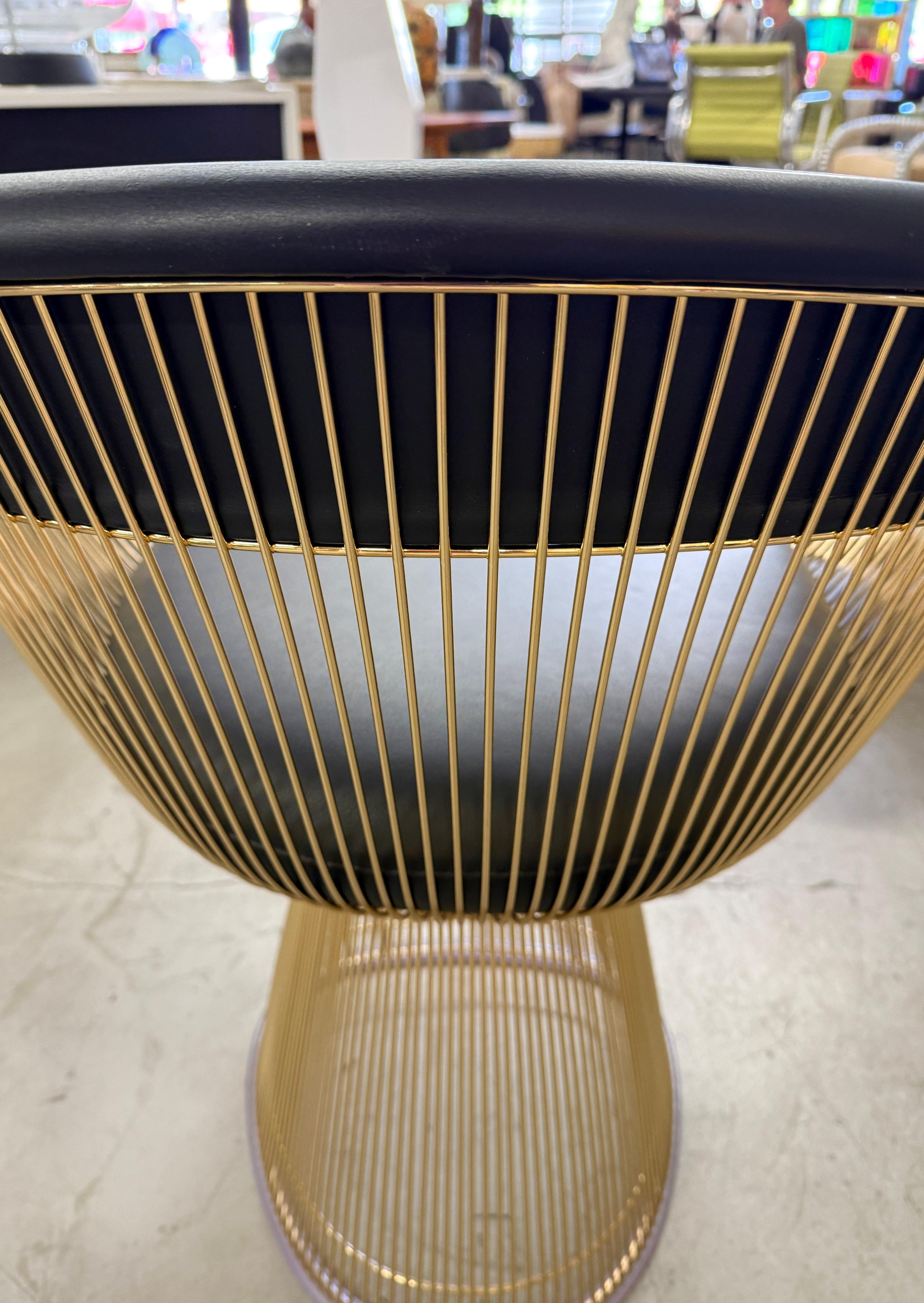 Warren Platner for Knoll Gold Plated Armchair with Andes Black Leather For Sale 9