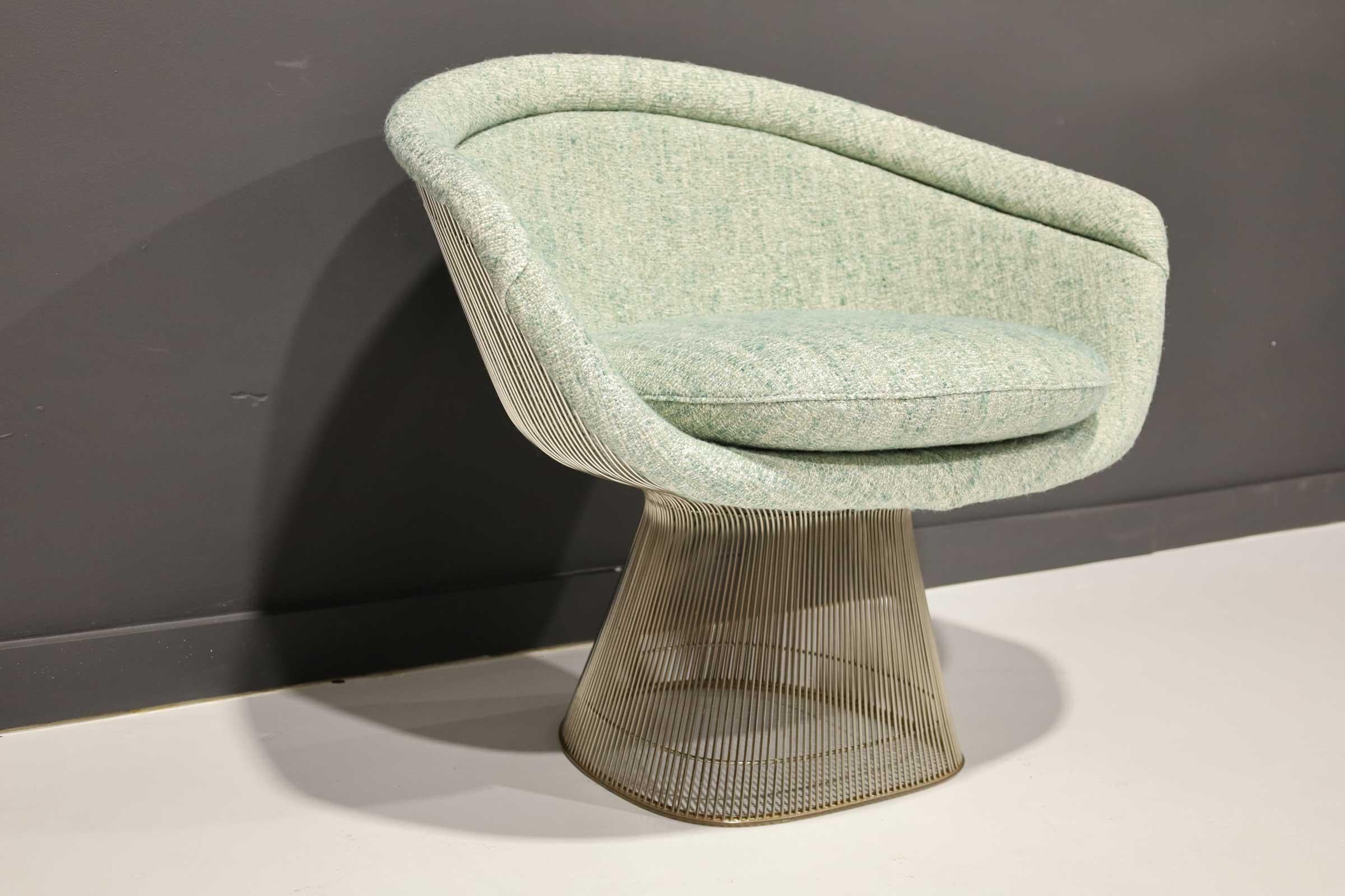 Mid-Century Modern Warren Platner for Knoll Lounge Chair in Green Woven Fabric