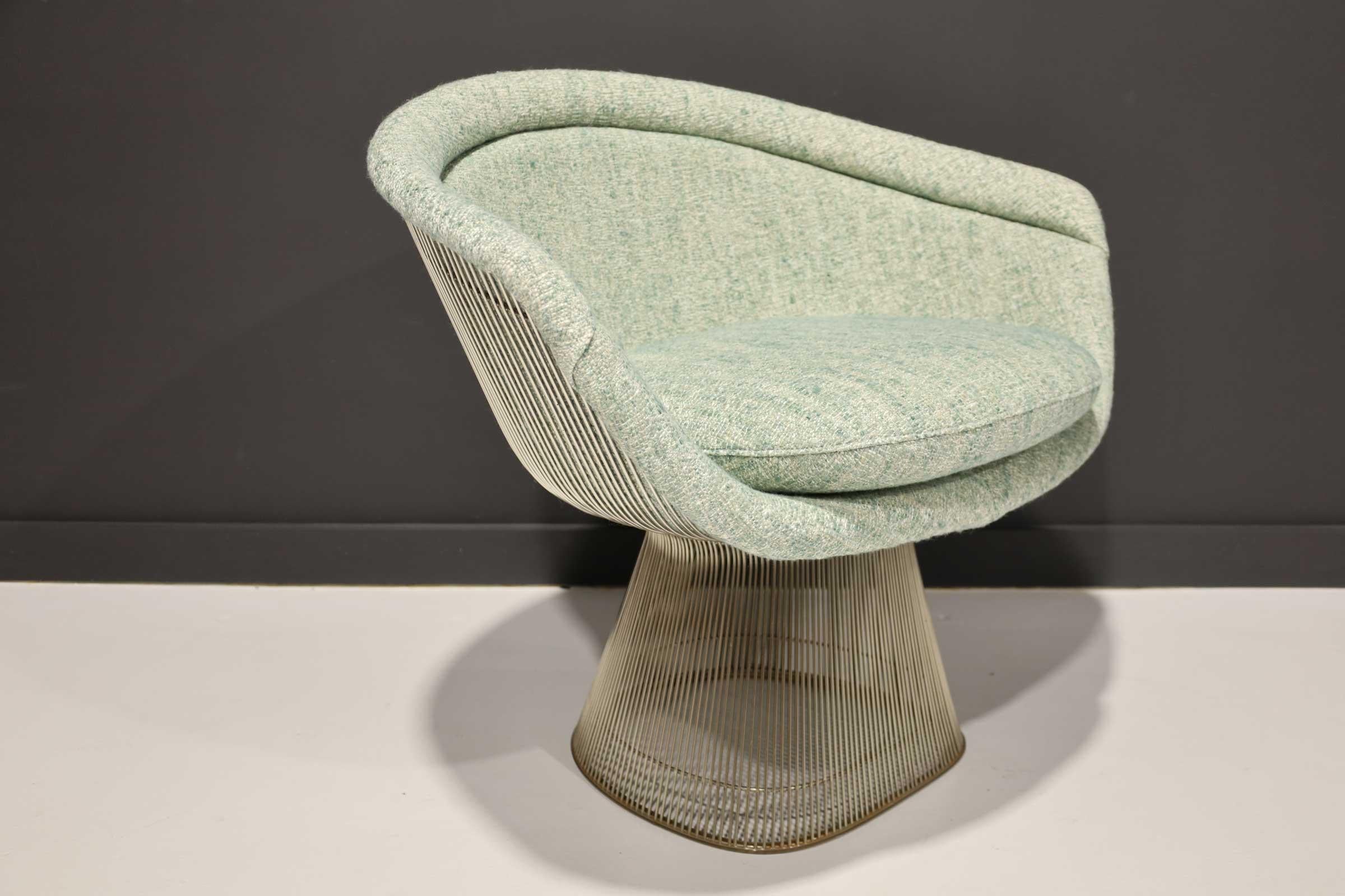 Warren Platner for Knoll Lounge Chair in Green Woven Fabric In Good Condition In Dallas, TX