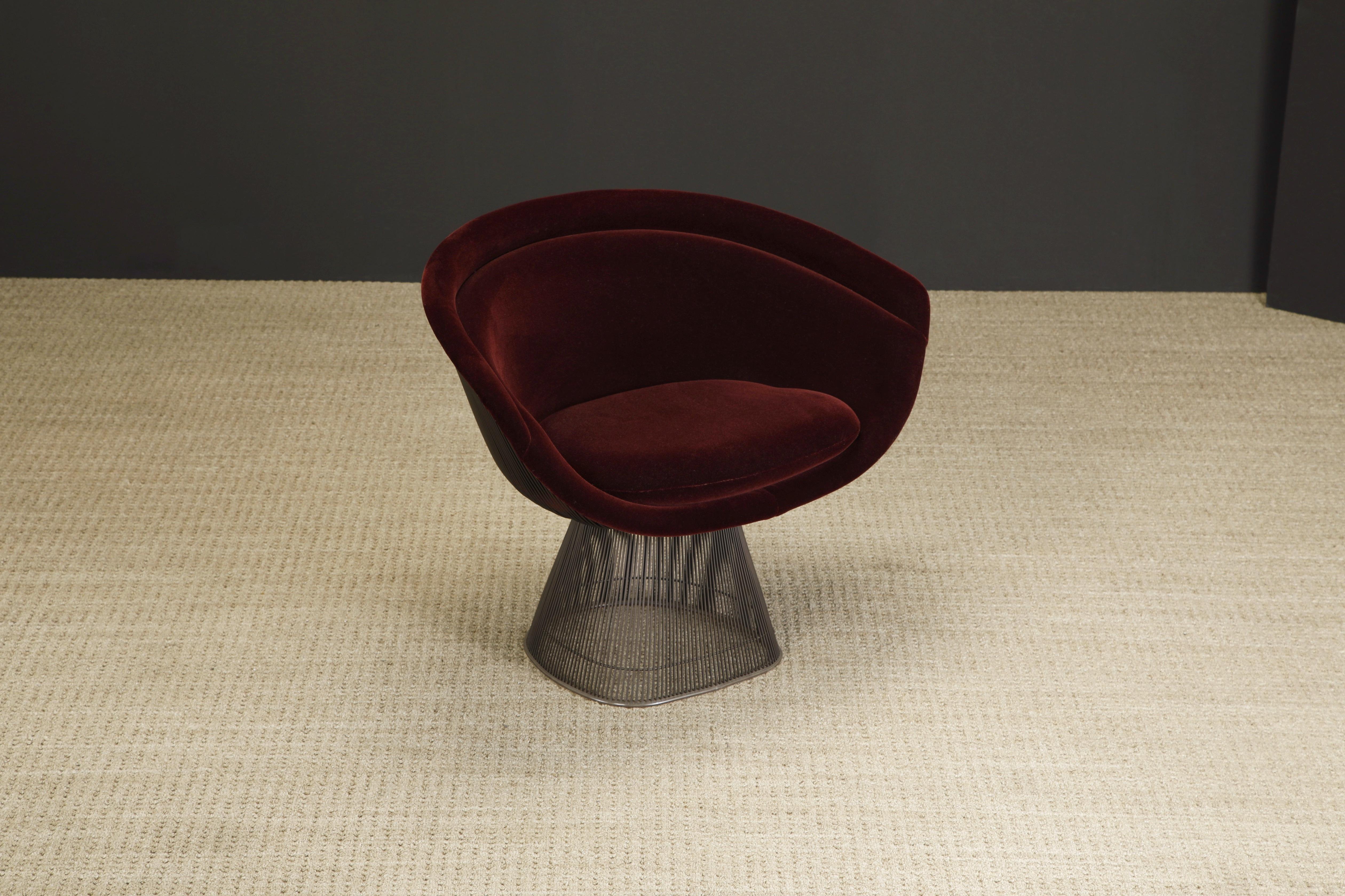 Warren Platner for Knoll Lounge Chair in Knoll Velvet with Bronze Finish In Good Condition For Sale In Los Angeles, CA