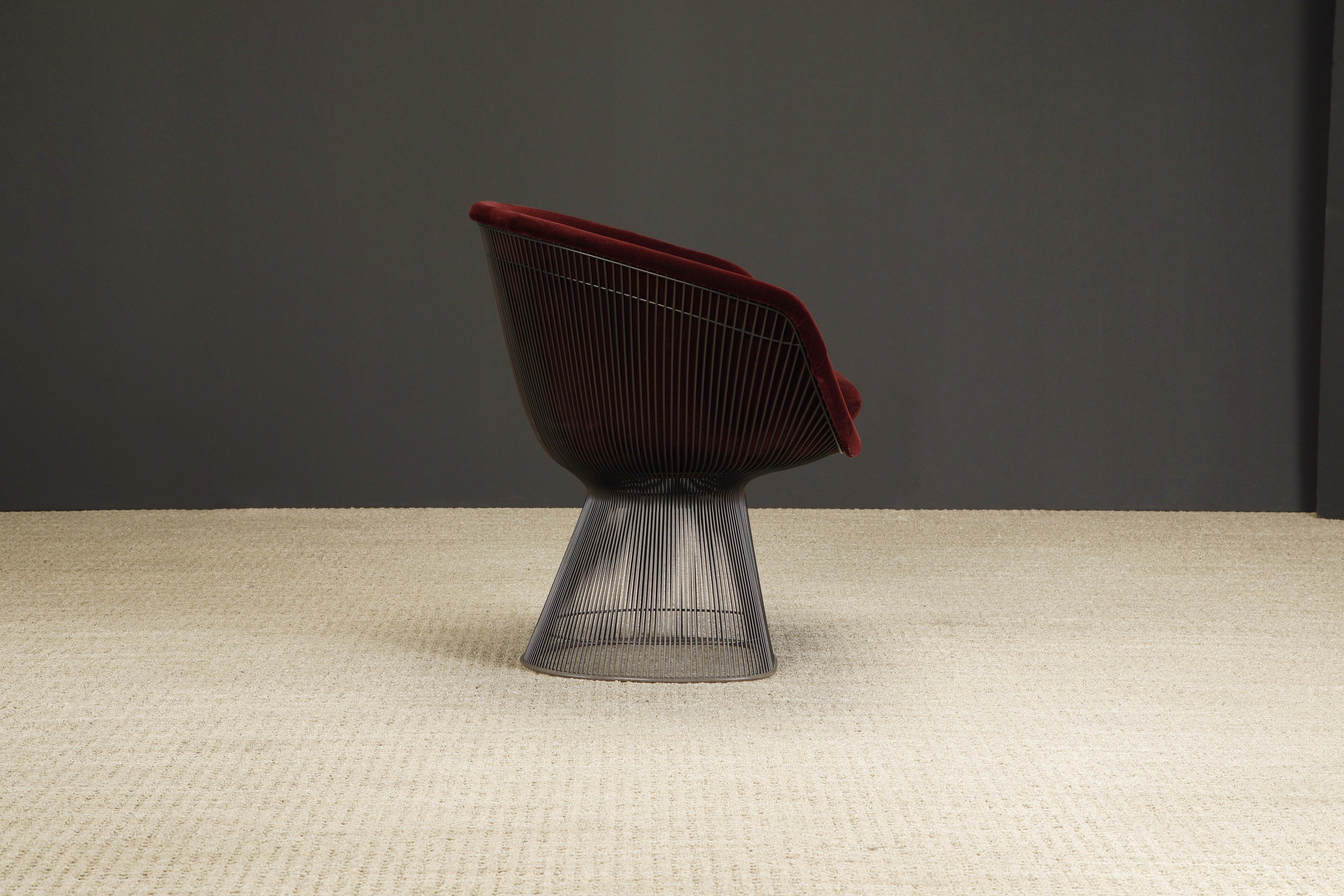 Steel Warren Platner for Knoll Lounge Chair in Knoll Velvet with Bronze Finish For Sale