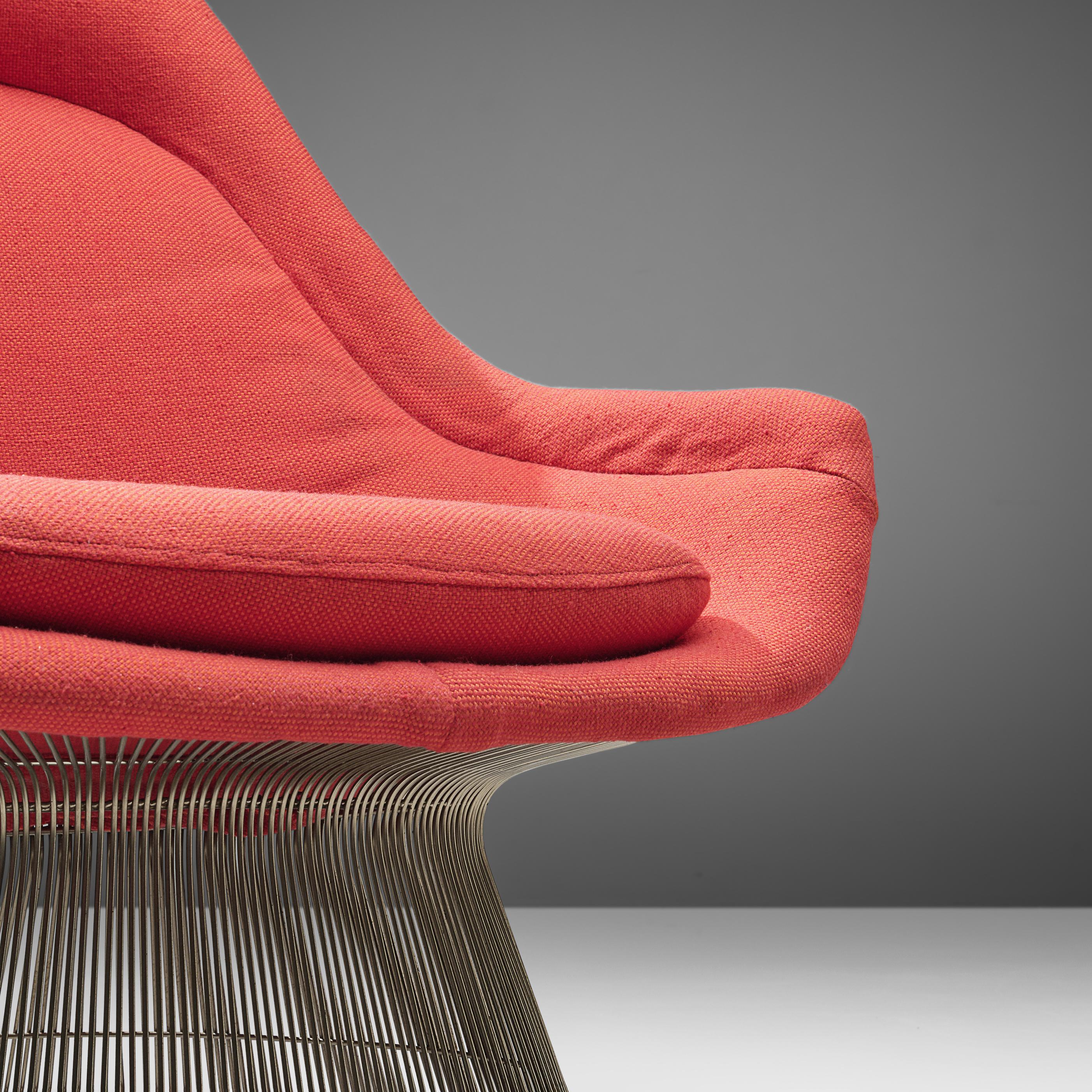 Steel Warren Platner for Knoll Lounge Chair Model '1705' in Red Upholstery