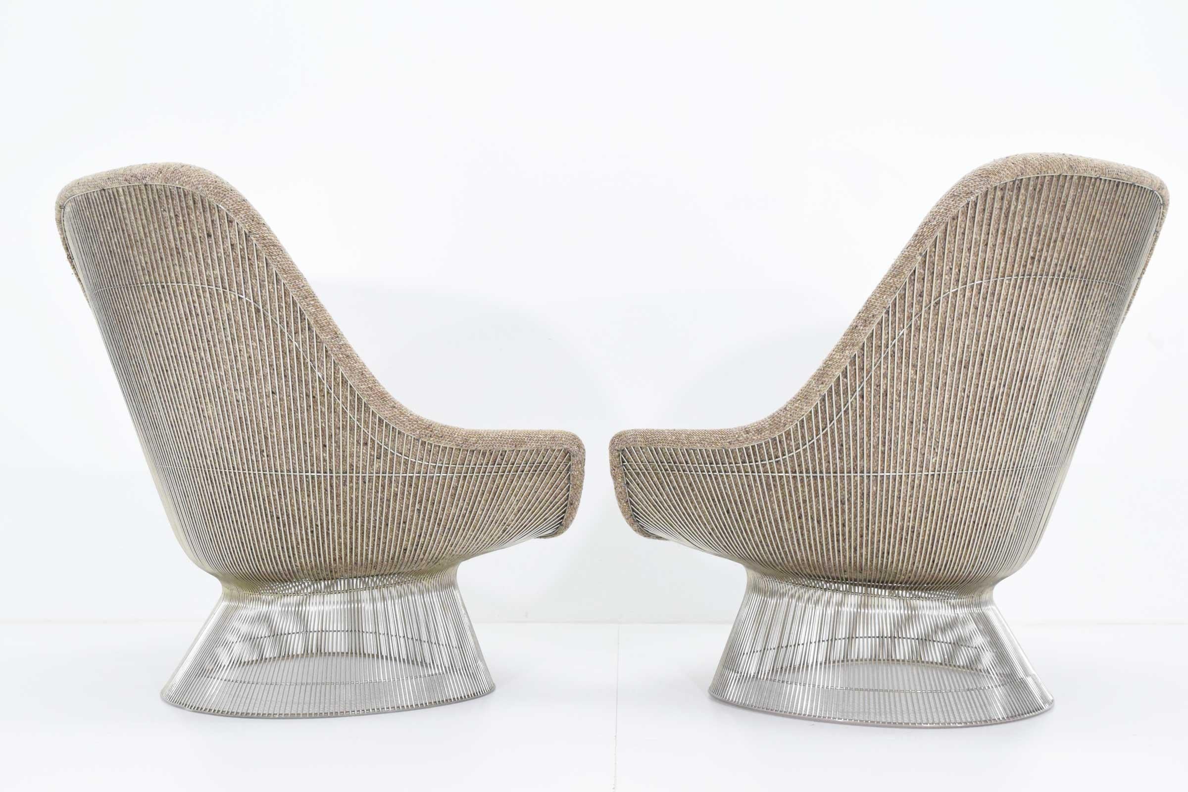 American Warren Platner for Knoll Lounge Chairs in Beige Tan Wool Tweed, 1980s