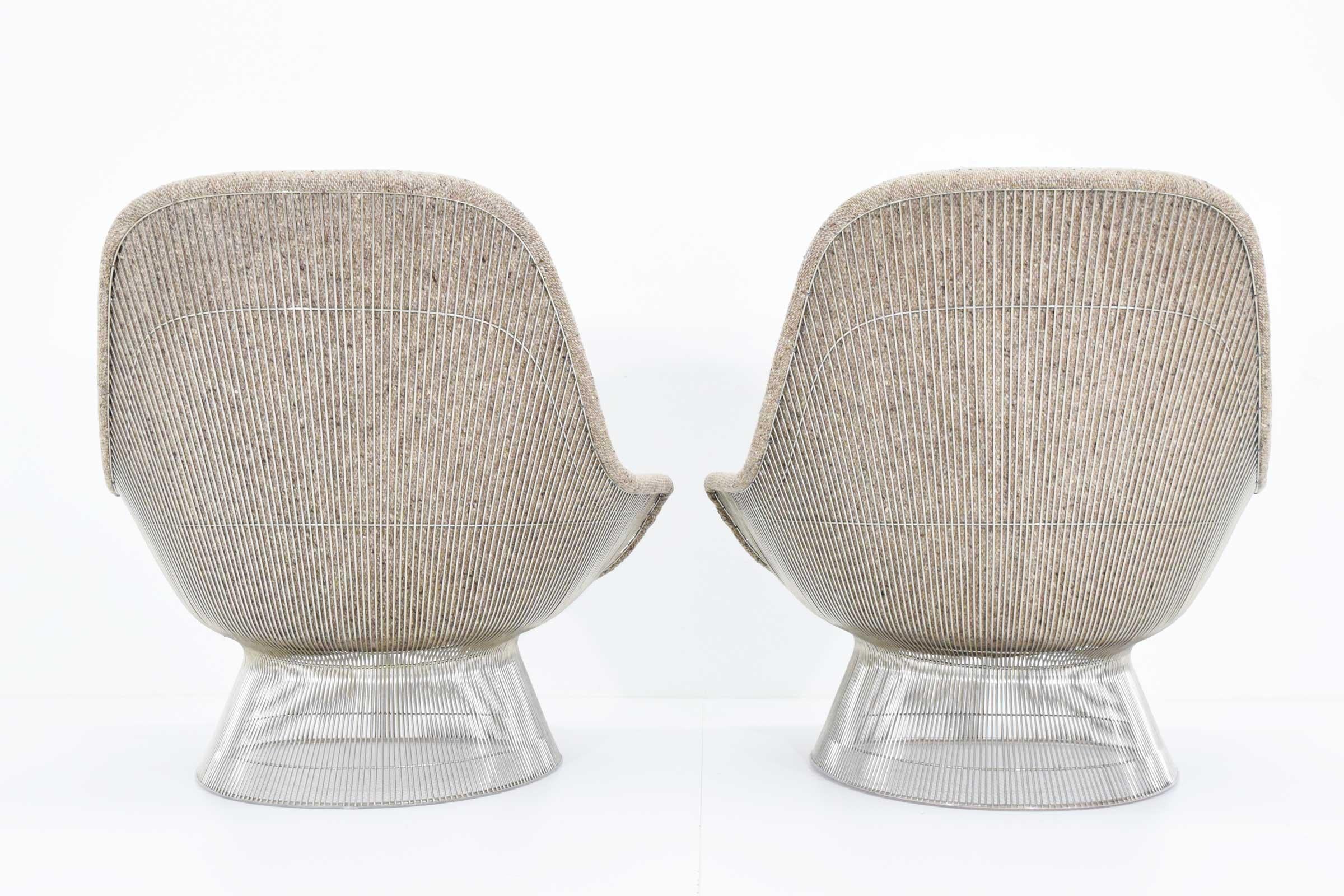 Warren Platner for Knoll Lounge Chairs in Beige Tan Wool Tweed, 1980s In Good Condition In Dallas, TX