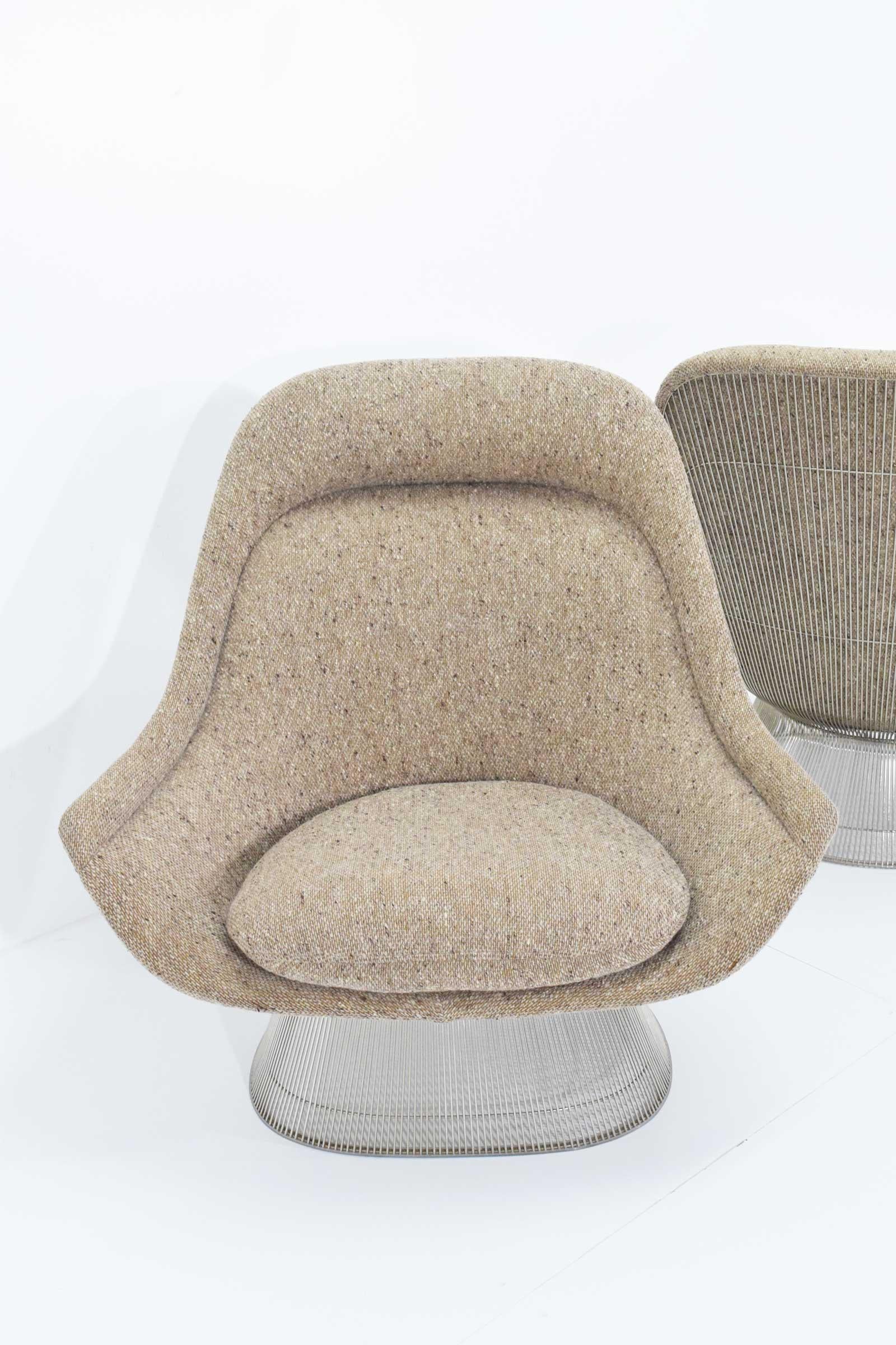 Warren Platner for Knoll Lounge Chairs in Beige Tan Wool Tweed, 1980s 1