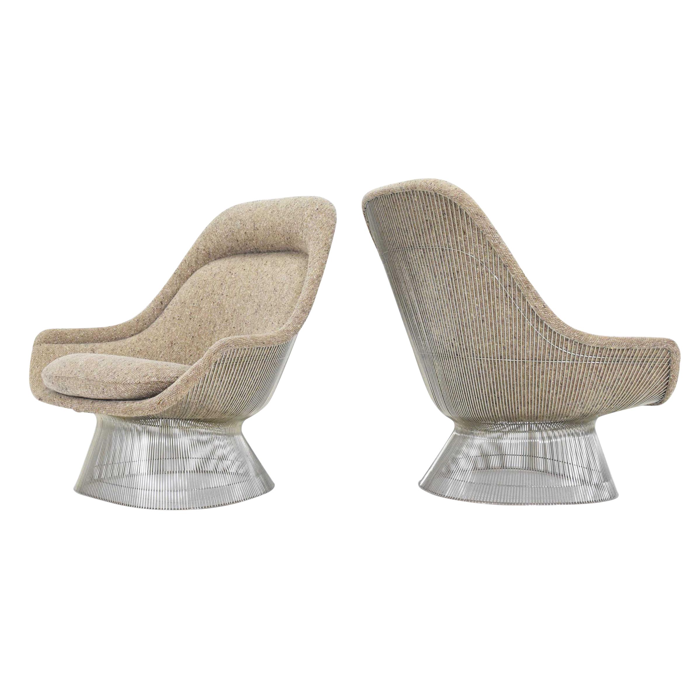 Warren Platner for Knoll Lounge Chairs in Beige Tan Wool Tweed, 1980s