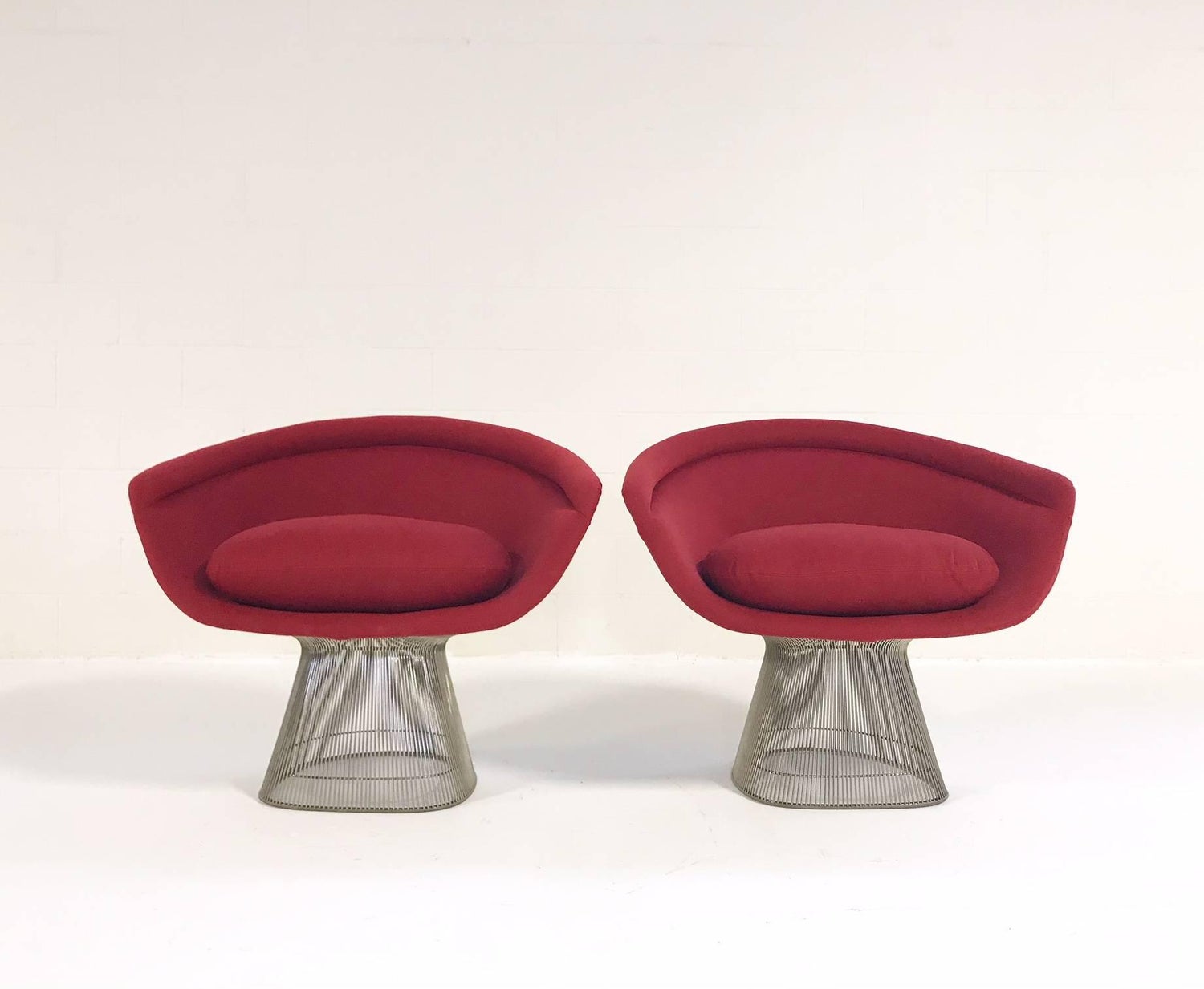 Warren Platner For Knoll Lounge Chairs In Loro Piana Red Cashmere