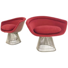 Warren Platner for Knoll Lounge Chairs in Loro Piana Red Cashmere, Pair
