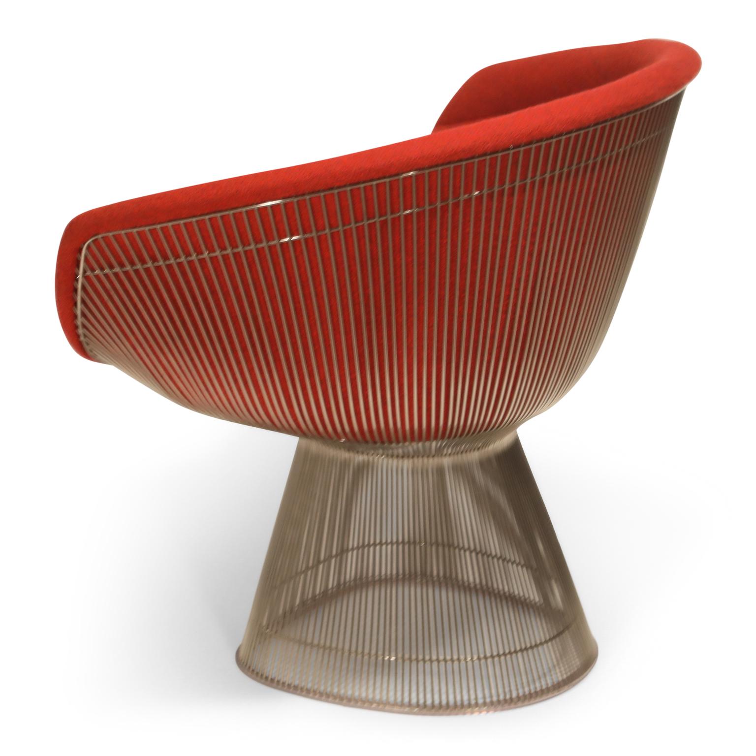 Nickel Warren Platner for Knoll Lounge Chairs in Red Wool Boucle