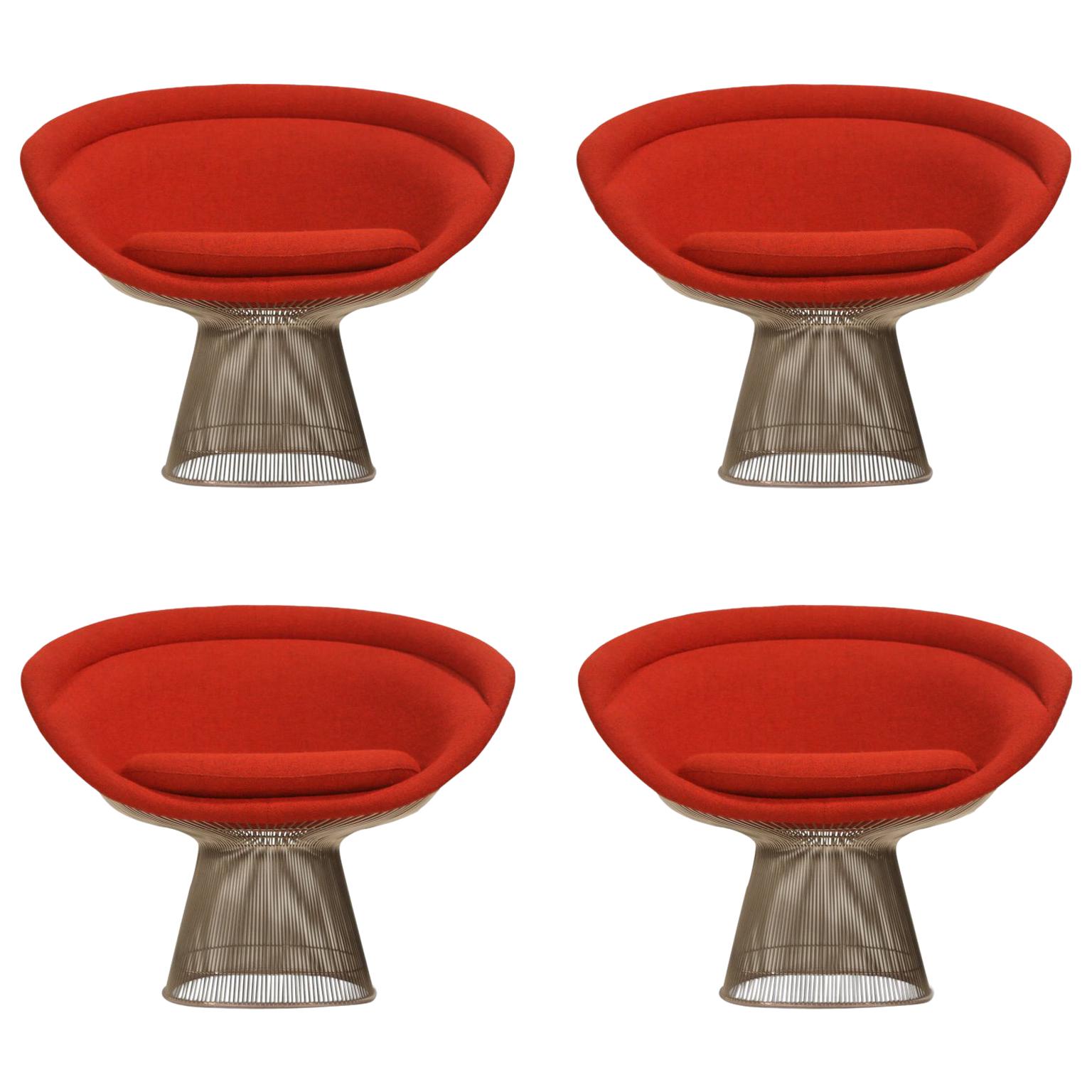 Warren Platner for Knoll Lounge Chairs in Red Wool Boucle