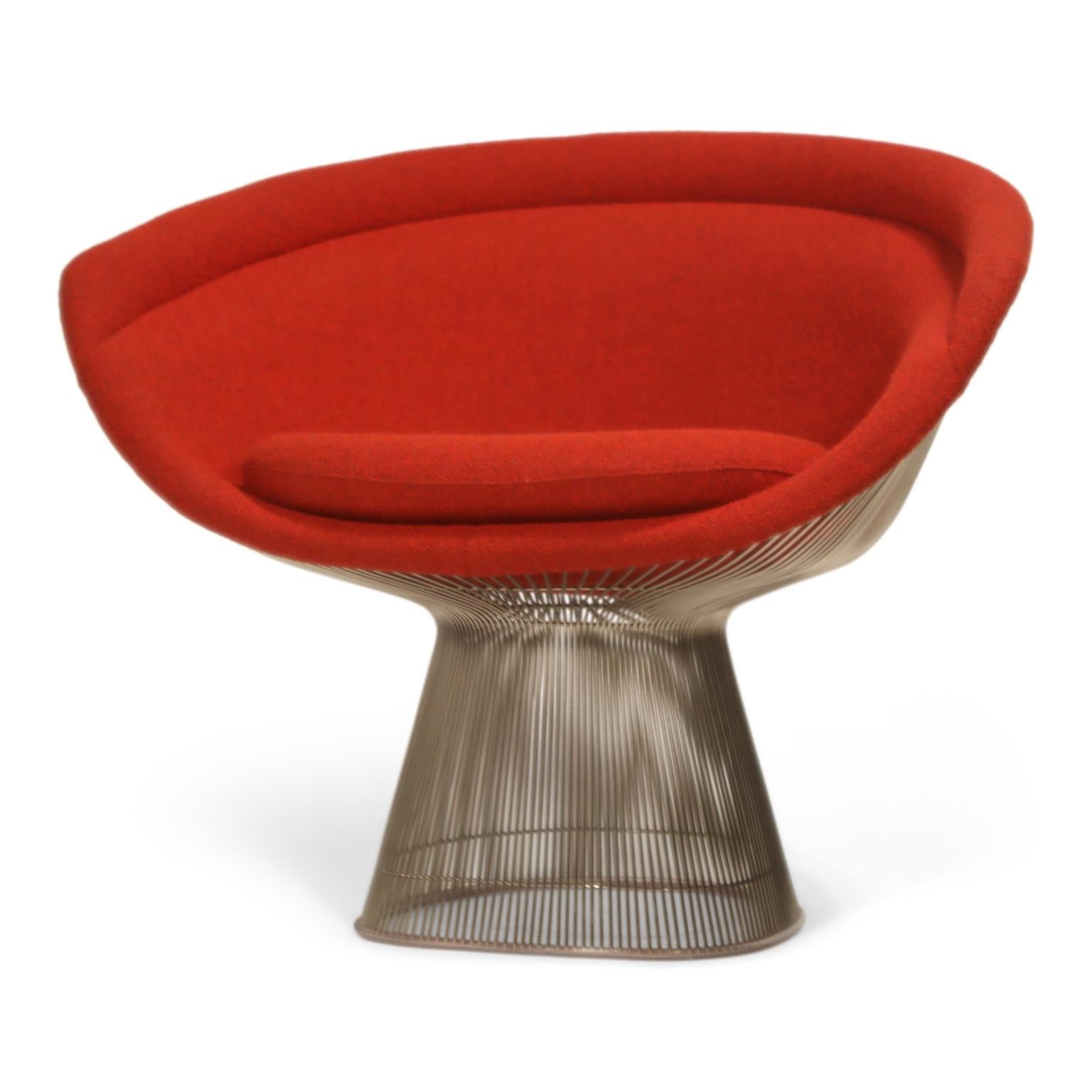 Warren Platner for Knoll Lounge Chairs in Red Wool Boucle, Near Mint Set of Four 3