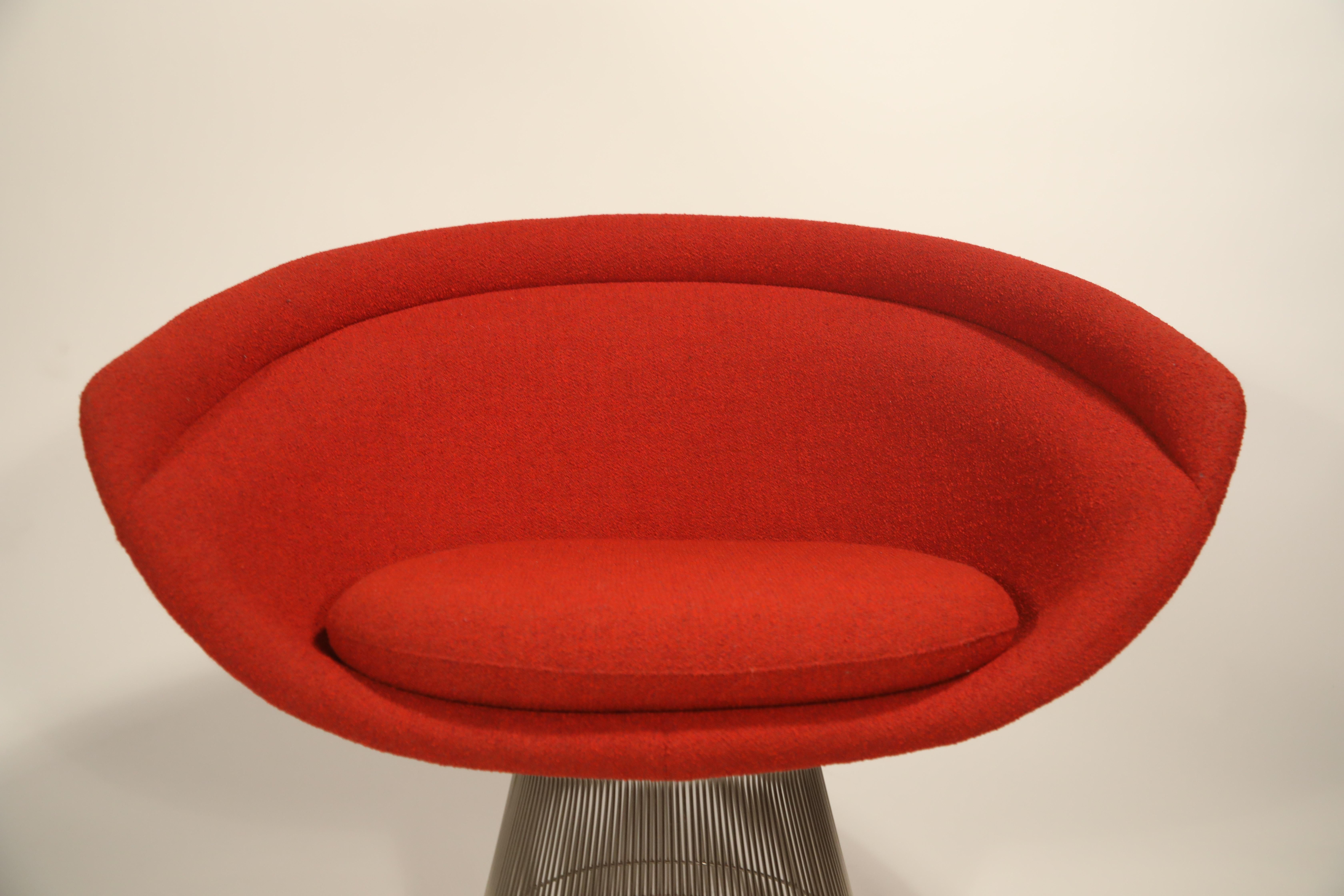Warren Platner for Knoll Lounge Chairs in Red Wool Boucle, Near Mint Set of Four 4