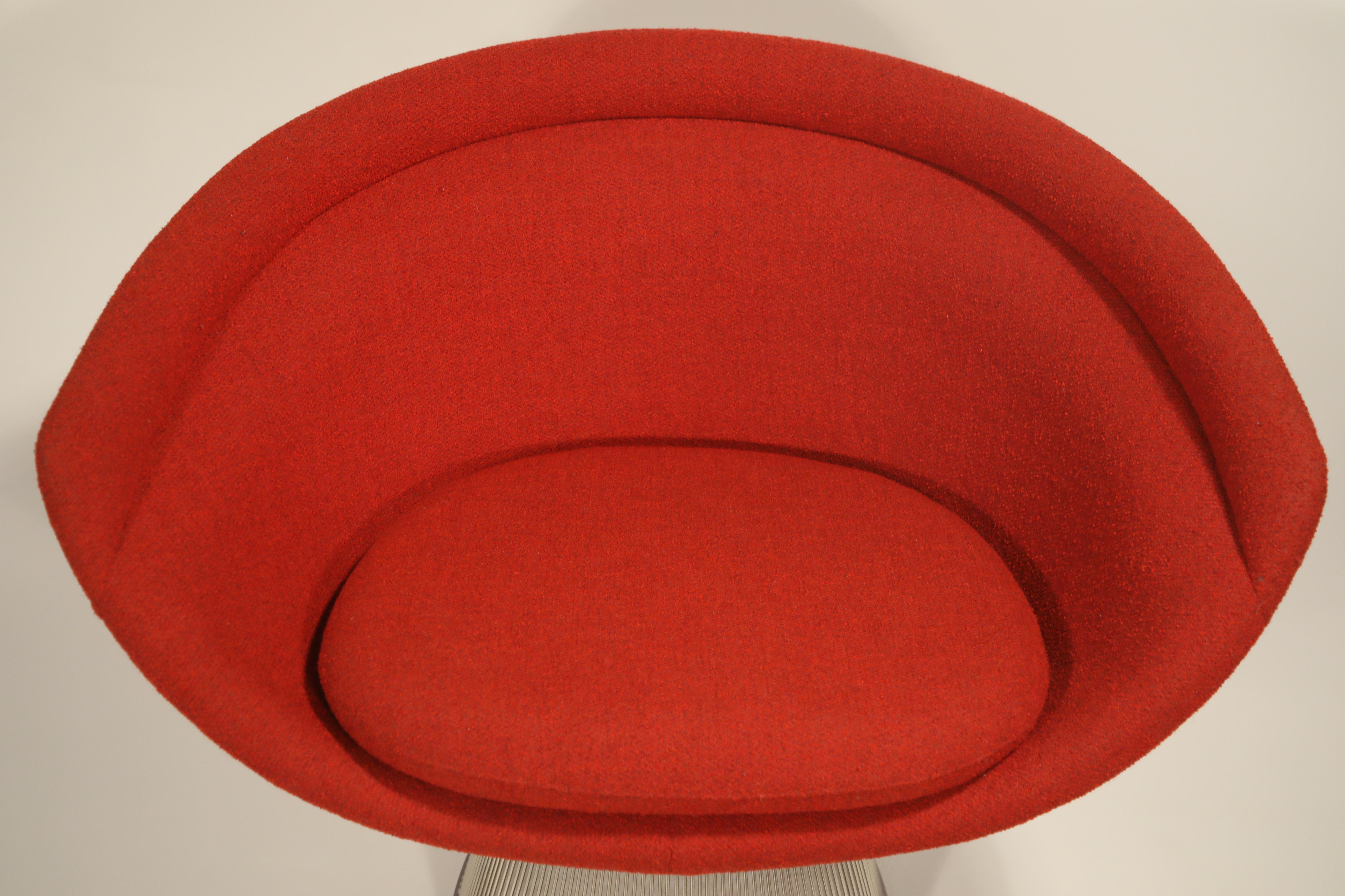 Warren Platner for Knoll Lounge Chairs in Red Wool Boucle, Near Mint Set of Four 6
