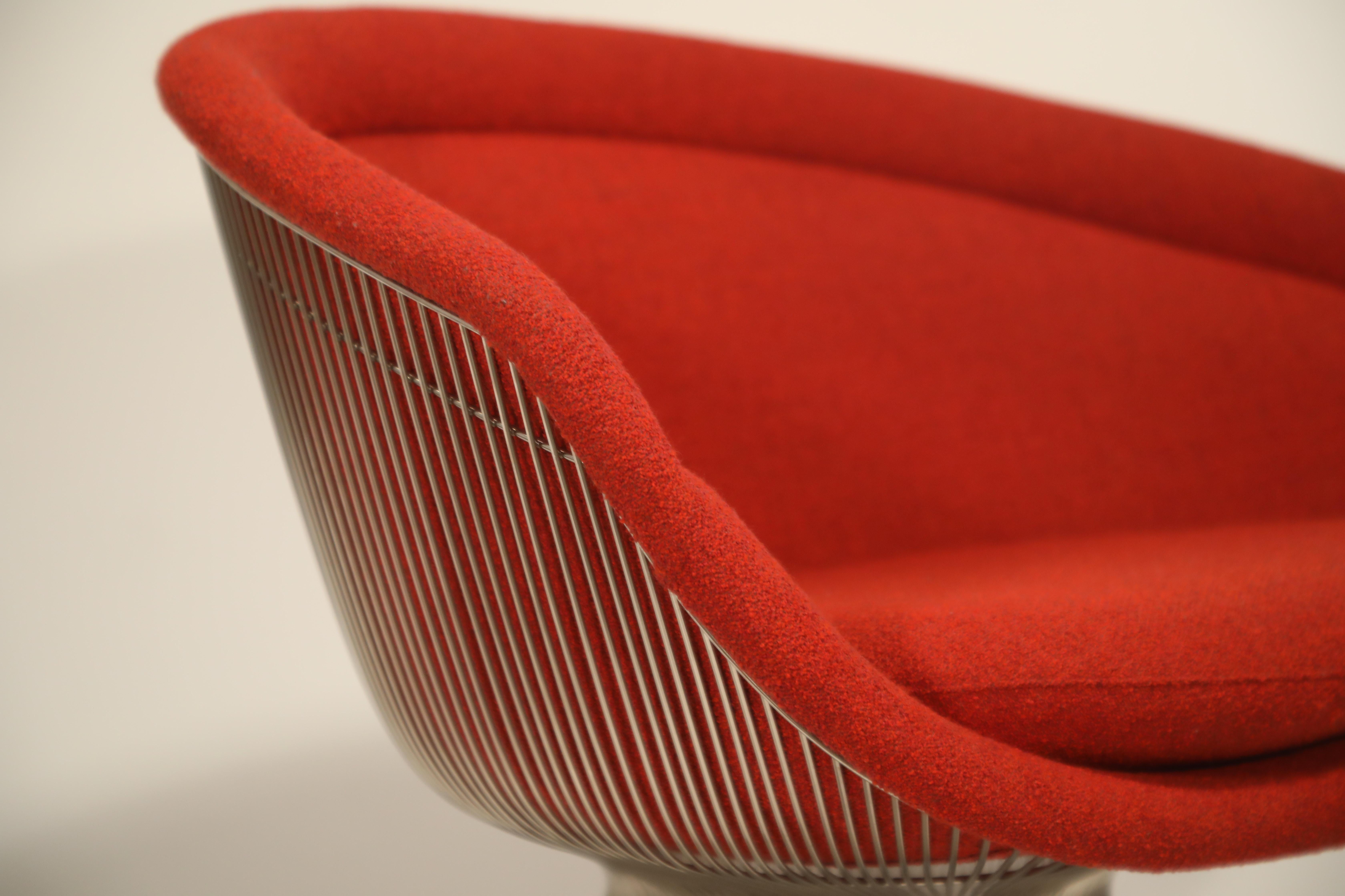 Warren Platner for Knoll Lounge Chairs in Red Wool Boucle, Near Mint Set of Four 10