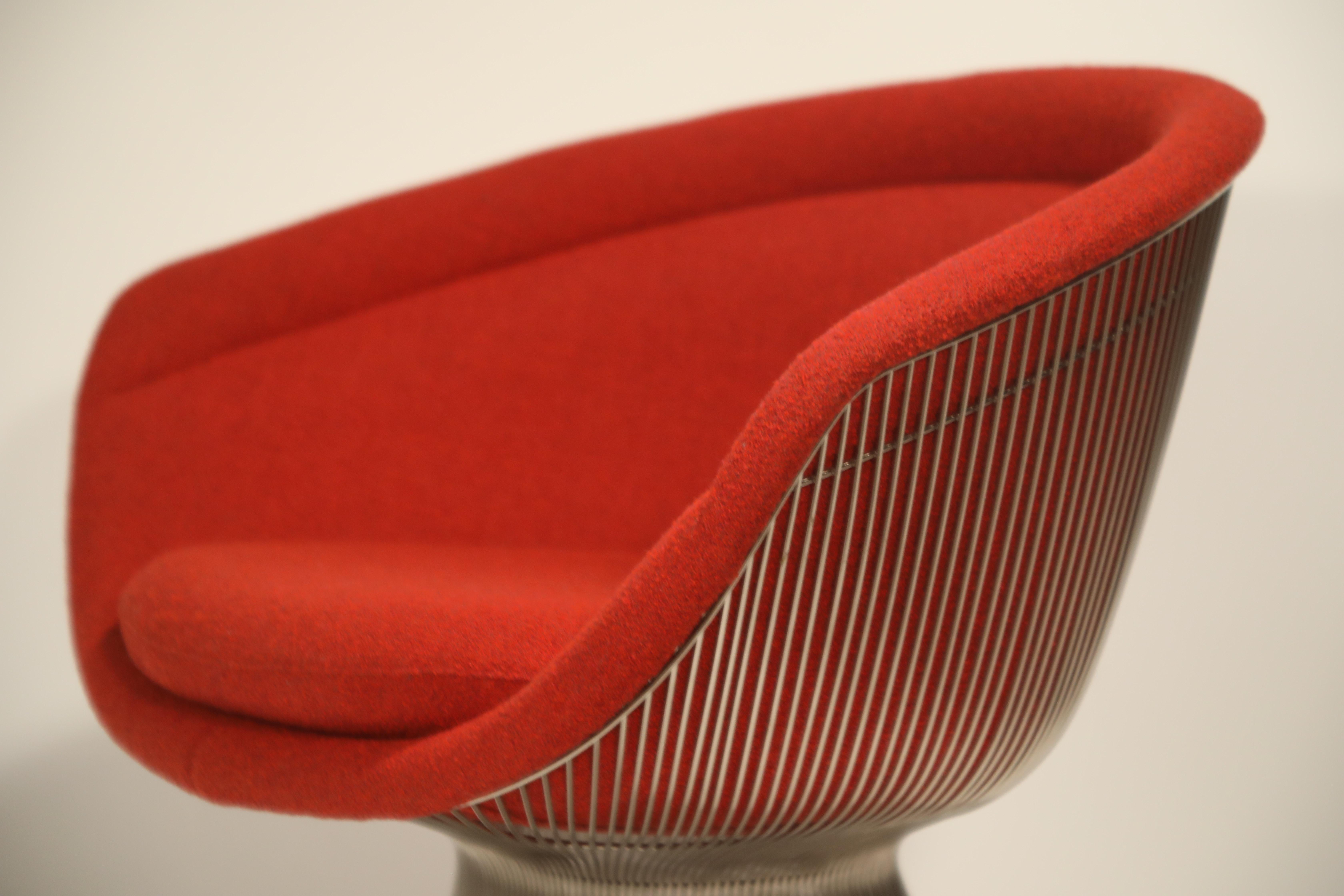 Warren Platner for Knoll Lounge Chairs in Red Wool Boucle, Near Mint Set of Four 11