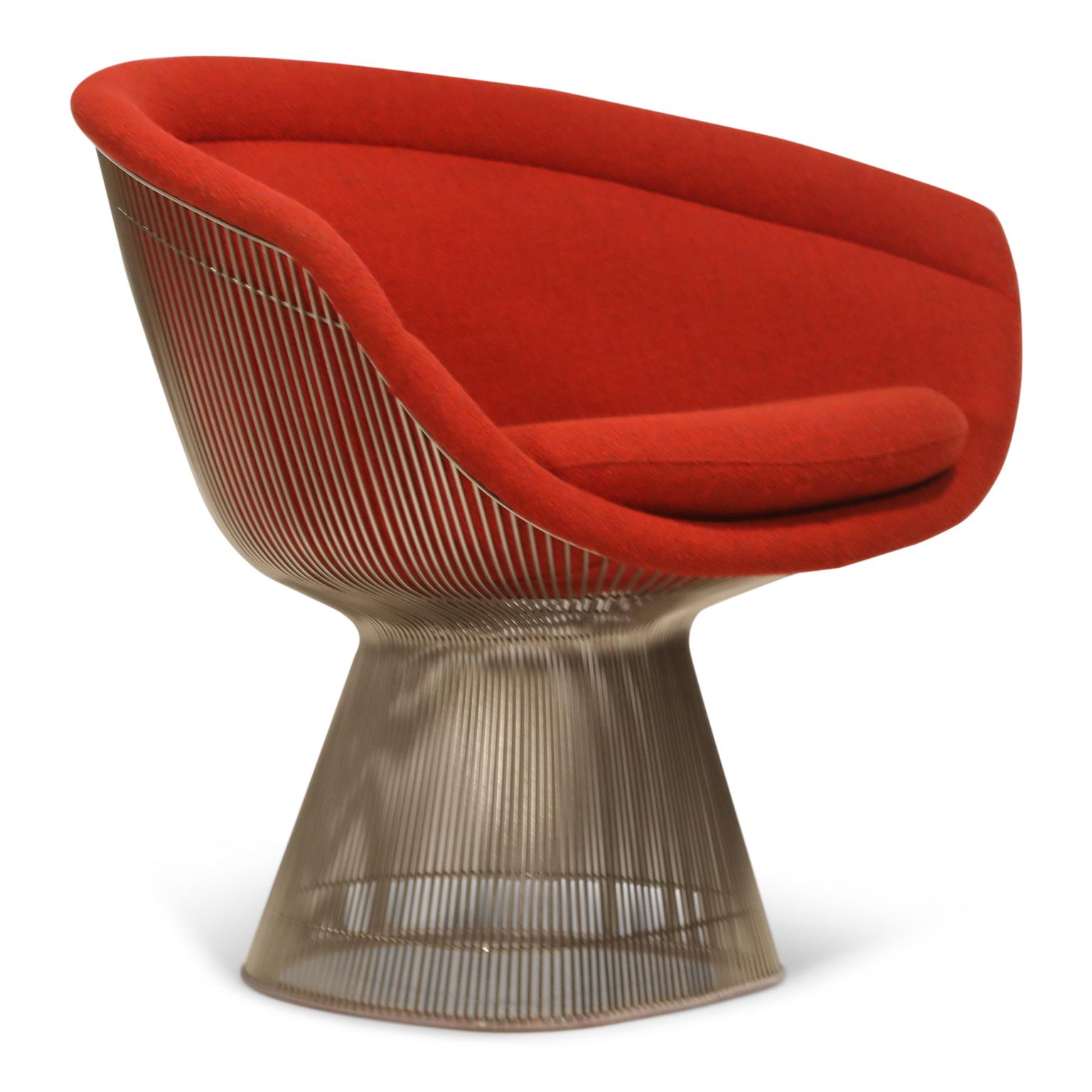 Mid-Century Modern Warren Platner for Knoll Lounge Chairs in Red Wool Boucle, Near Mint Set of Four
