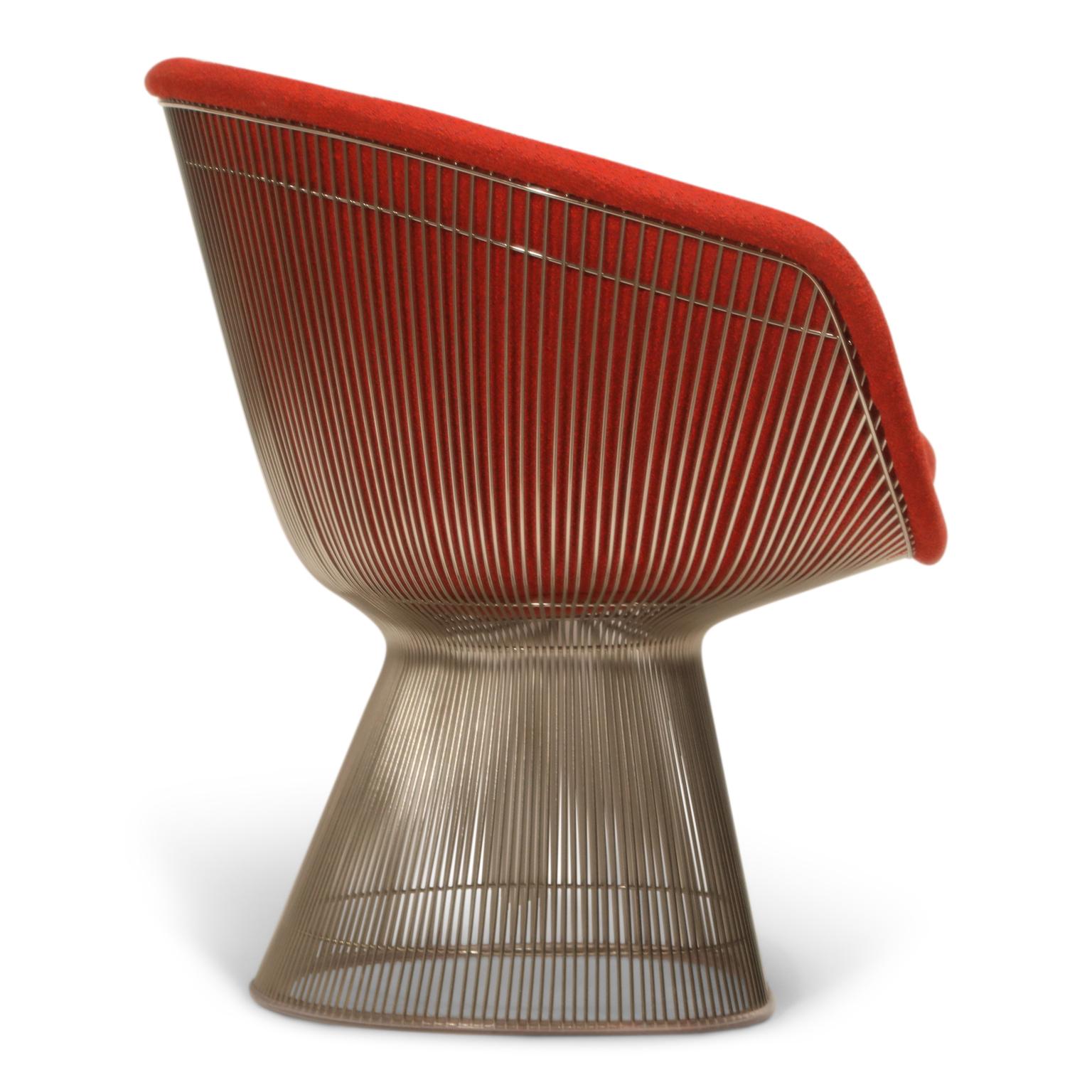 American Warren Platner for Knoll Lounge Chairs in Red Wool Boucle, Near Mint Set of Four