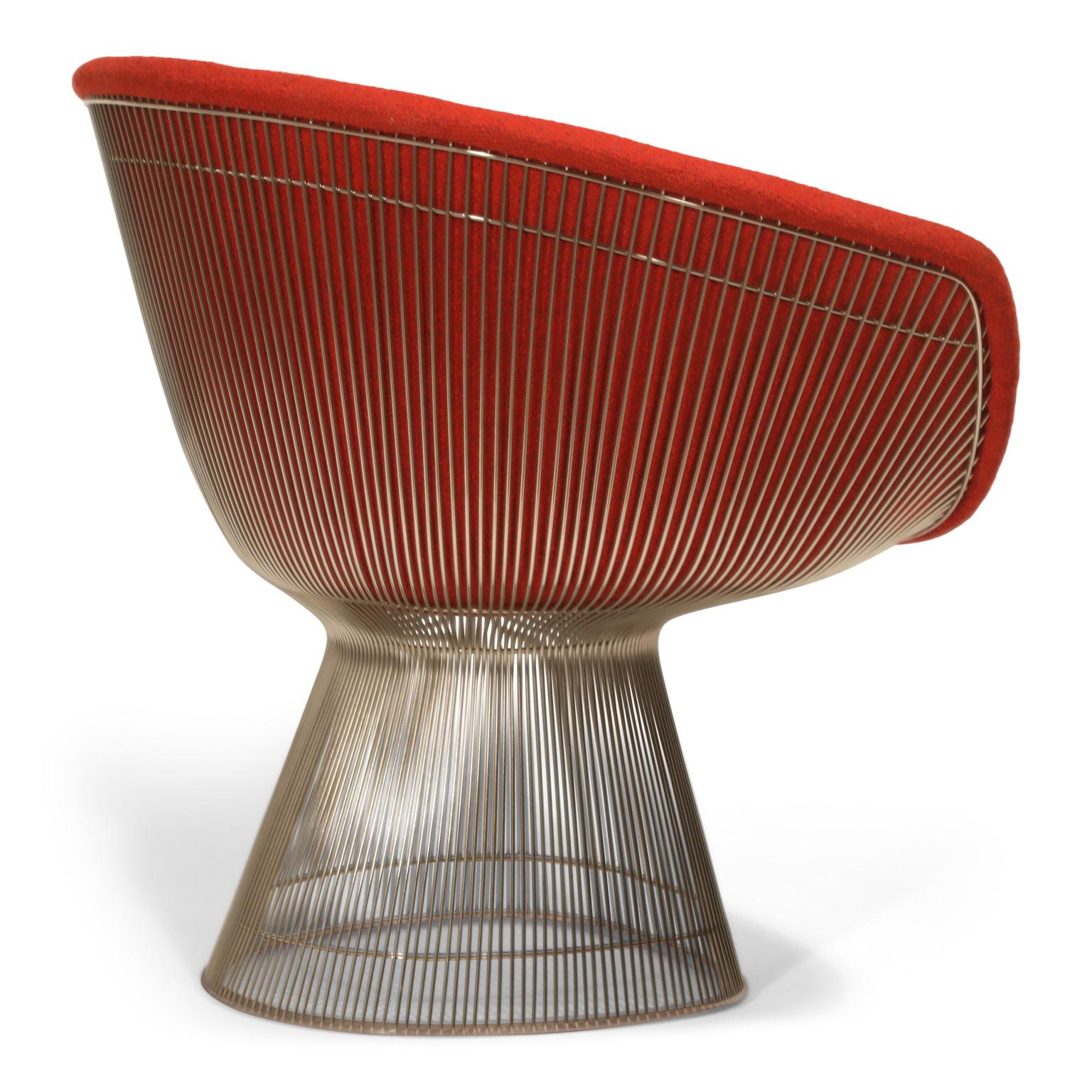Warren Platner for Knoll Lounge Chairs in Red Wool Boucle, Near Mint Set of Four In Excellent Condition In Los Angeles, CA