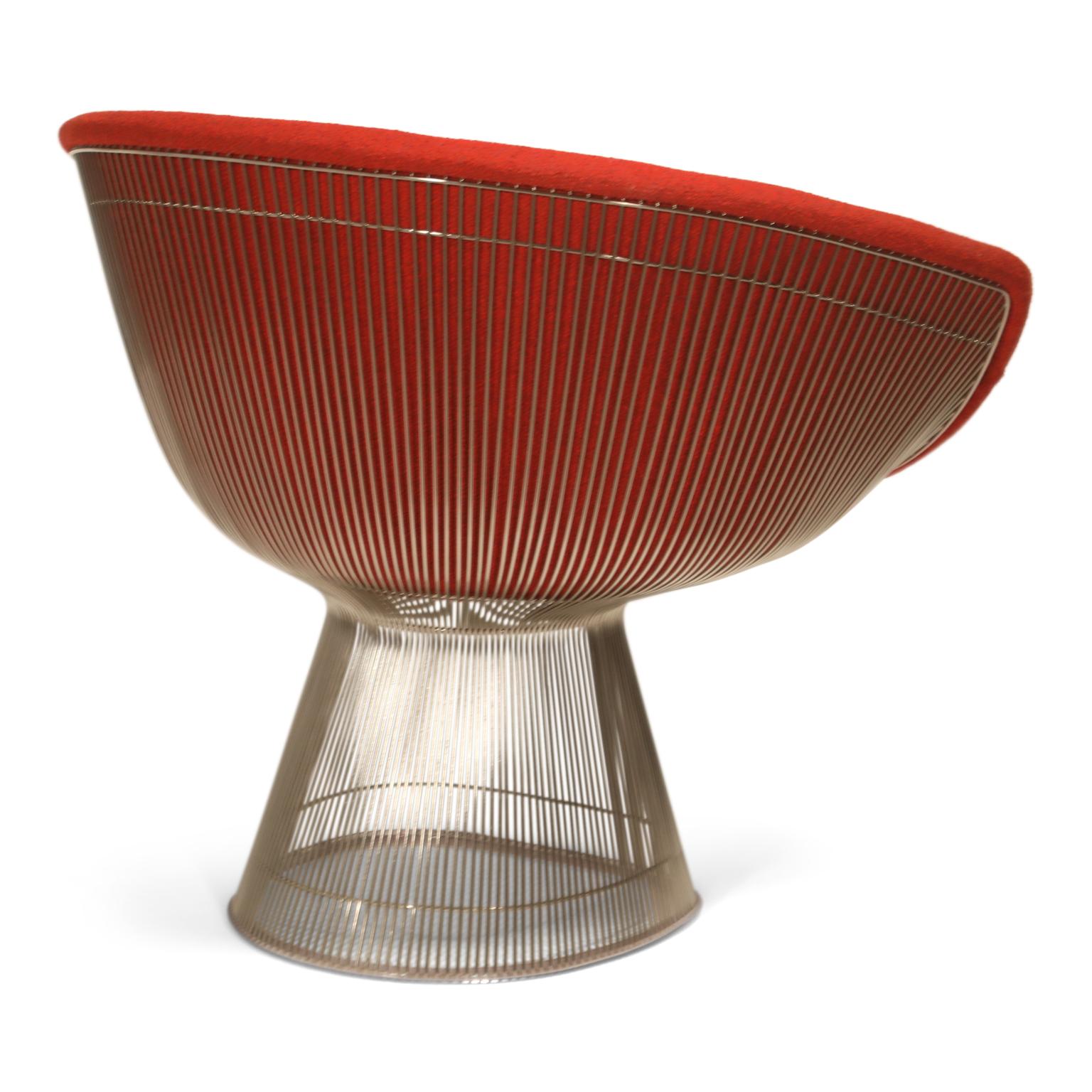 Contemporary Warren Platner for Knoll Lounge Chairs in Red Wool Boucle, Near Mint Set of Four
