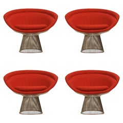 Warren Platner for Knoll Lounge Chairs in Red Wool Boucle, Near Mint Set of Four