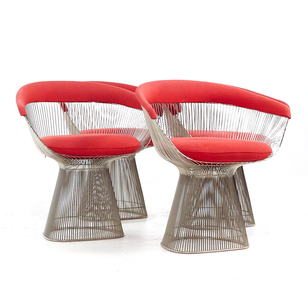 Warren Platner for Knoll Mid Century Dining Chairs - Set of 4

Each chair measures: 28.25 wide x 22 deep x 29.5 high, with a seat height of 19 and arm height/chair clearance 25 inches

All pieces of furniture can be had in what we call restored