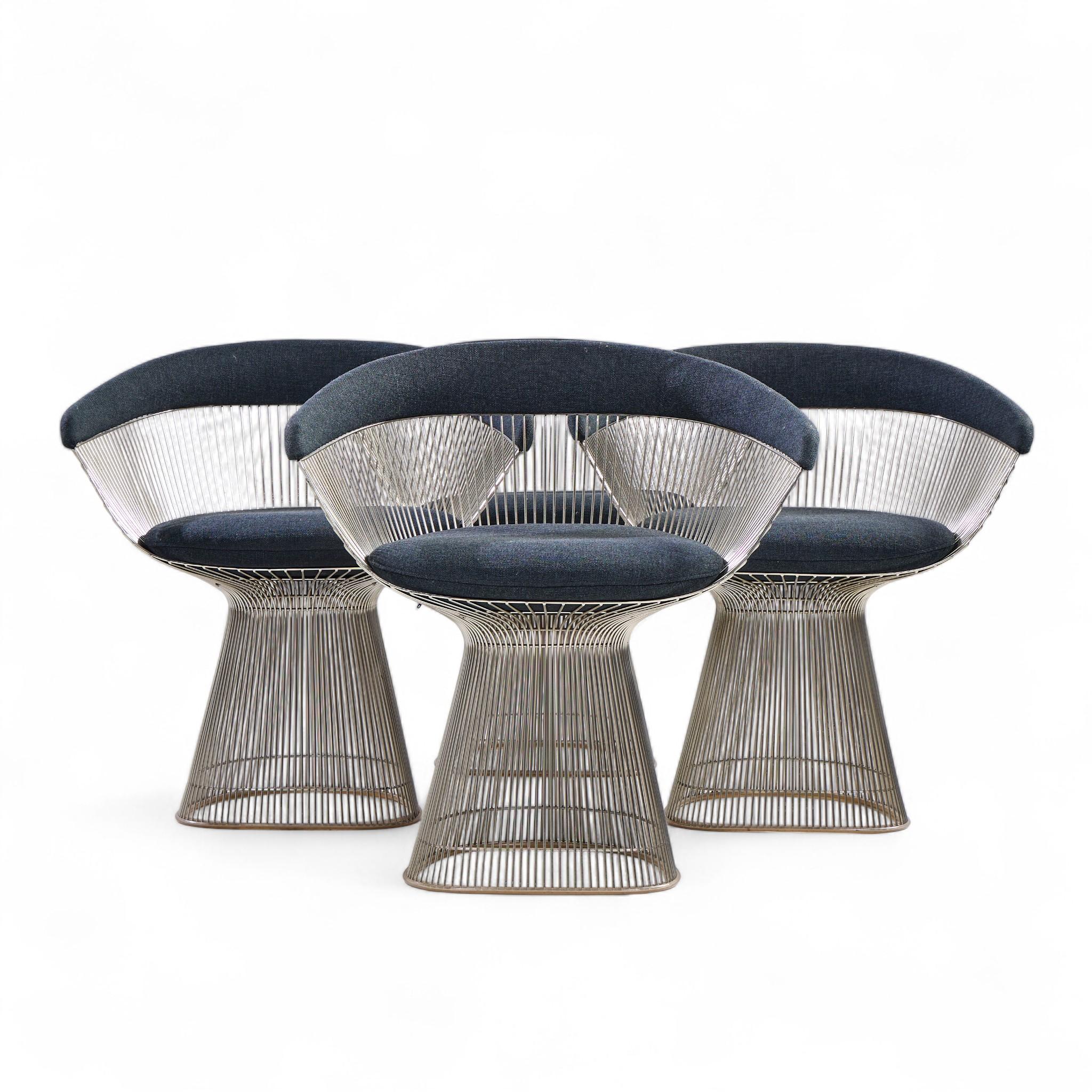 Warren Platner for Knoll Mid Century Dining Chairs - Set of 4

Each chair measures: 28.75 wide x 22 deep x 29.5 inches high, with a seat height of 19 and arm height/chair clearance of 25 inches

Excellent Vintage Condition.

We take our photos in a
