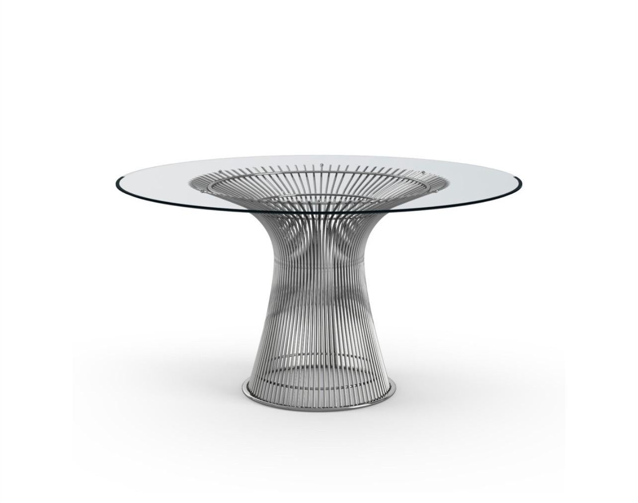 A classic warren Platner dining table, circa 1980's nickel plated base with beveled glass top nice clean condition.
